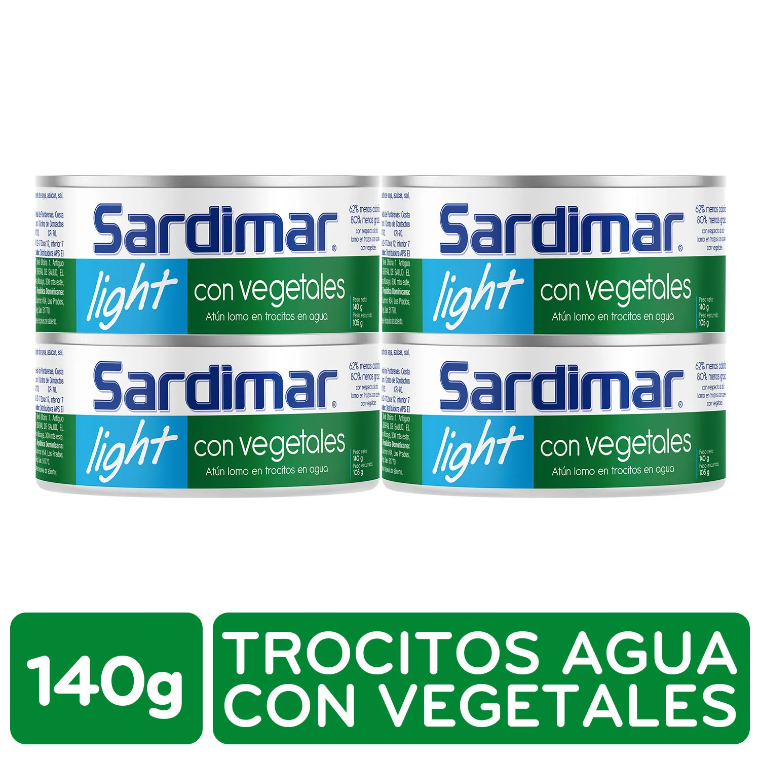 Atun Lomo Trocitos Vegetales Ligth 4u Sardimar Paquete 560 G
