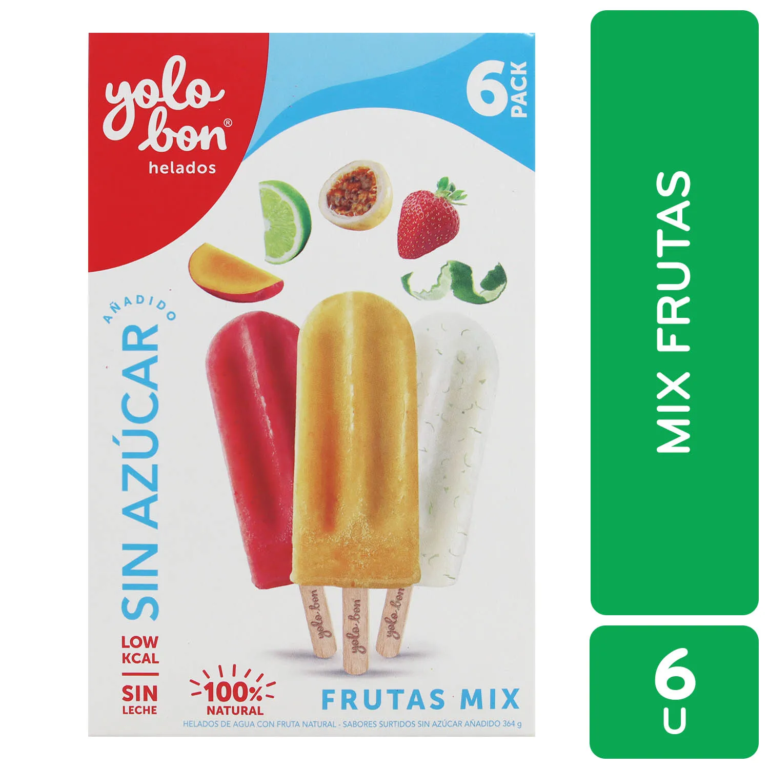 Helado Fruta Mix Sin Azucar 6u Yolobon Caja 372 G