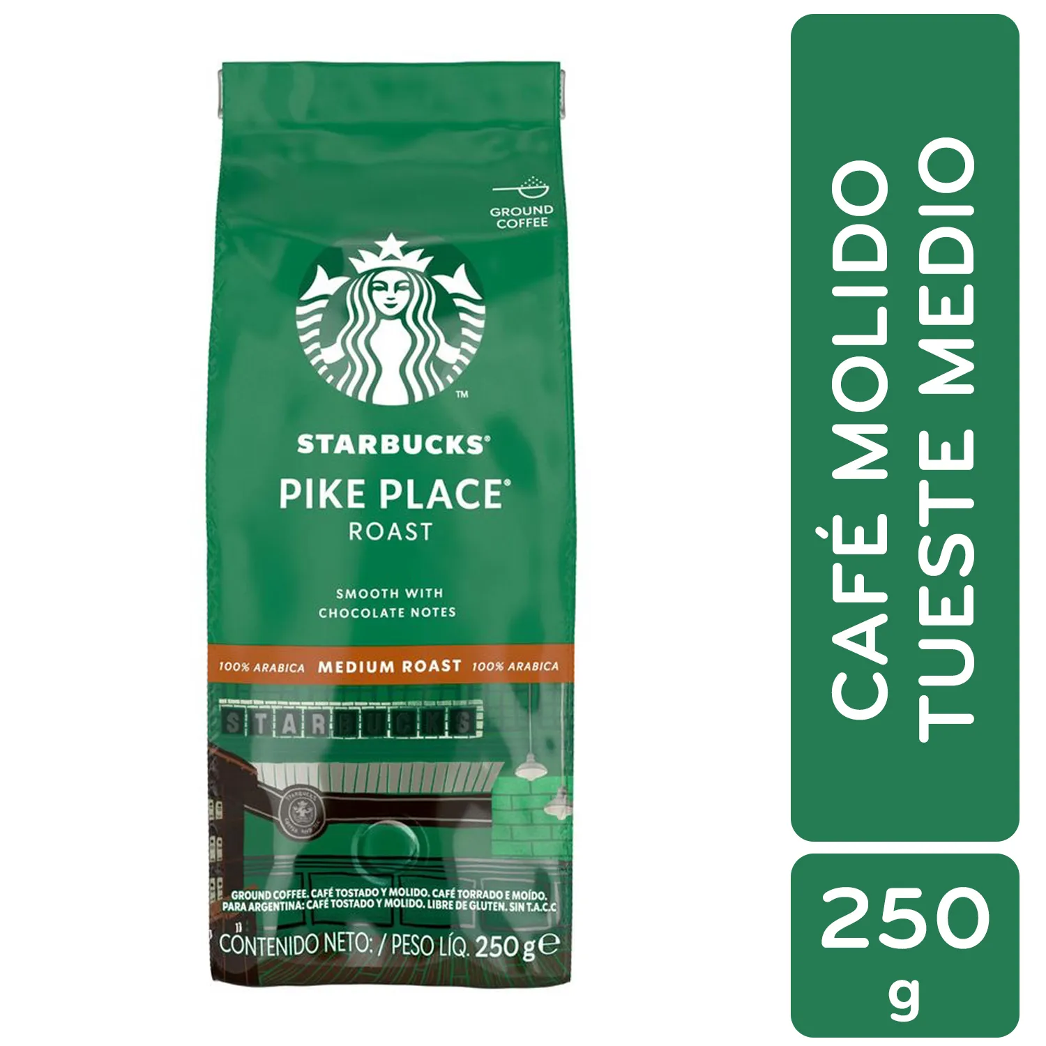 Cafe Molido Gourmet Tueste Medio Pike Place Starbucks  Paquete 250 G

