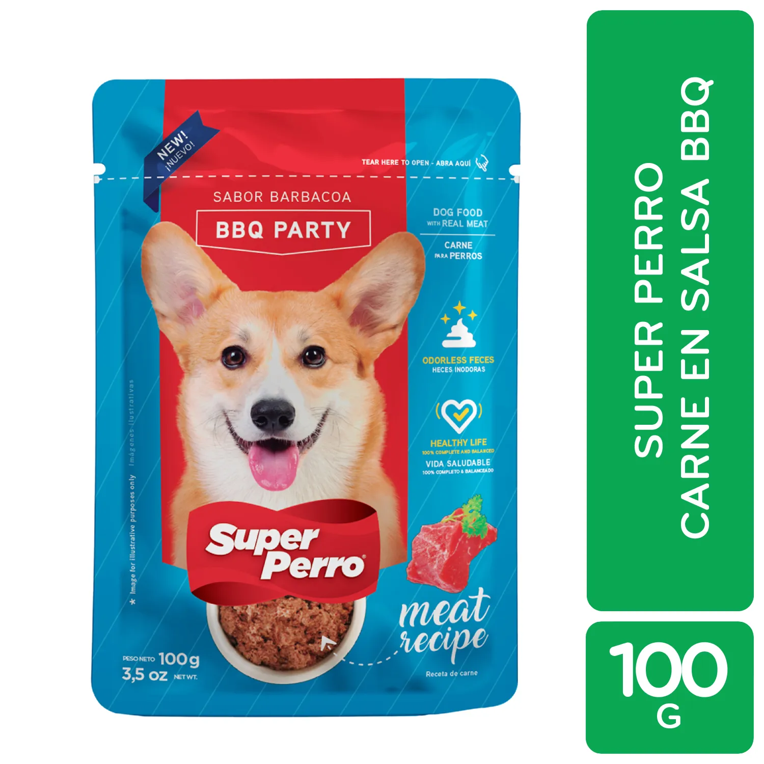 Alimento Perro Humedo Adulto Carne Salsa Bbq Super Perro Bolsa 100 G