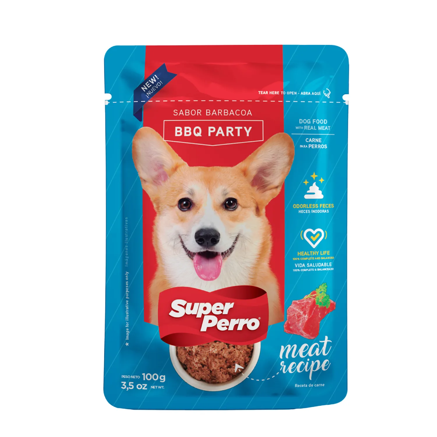 Alimento Perro Humedo Adulto Carne Salsa Bbq Super Perro Bolsa 100 G