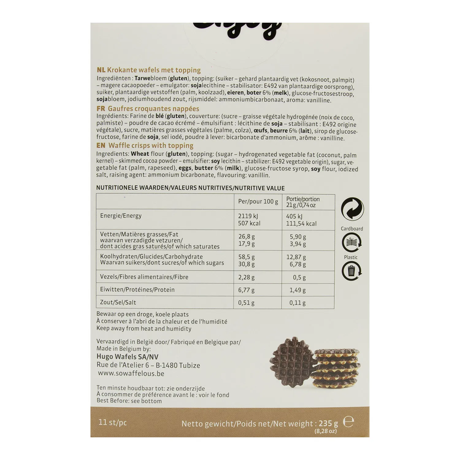 Galleta Dulce Waffle Crispi Chocolate So Waffelous Caja 235 G