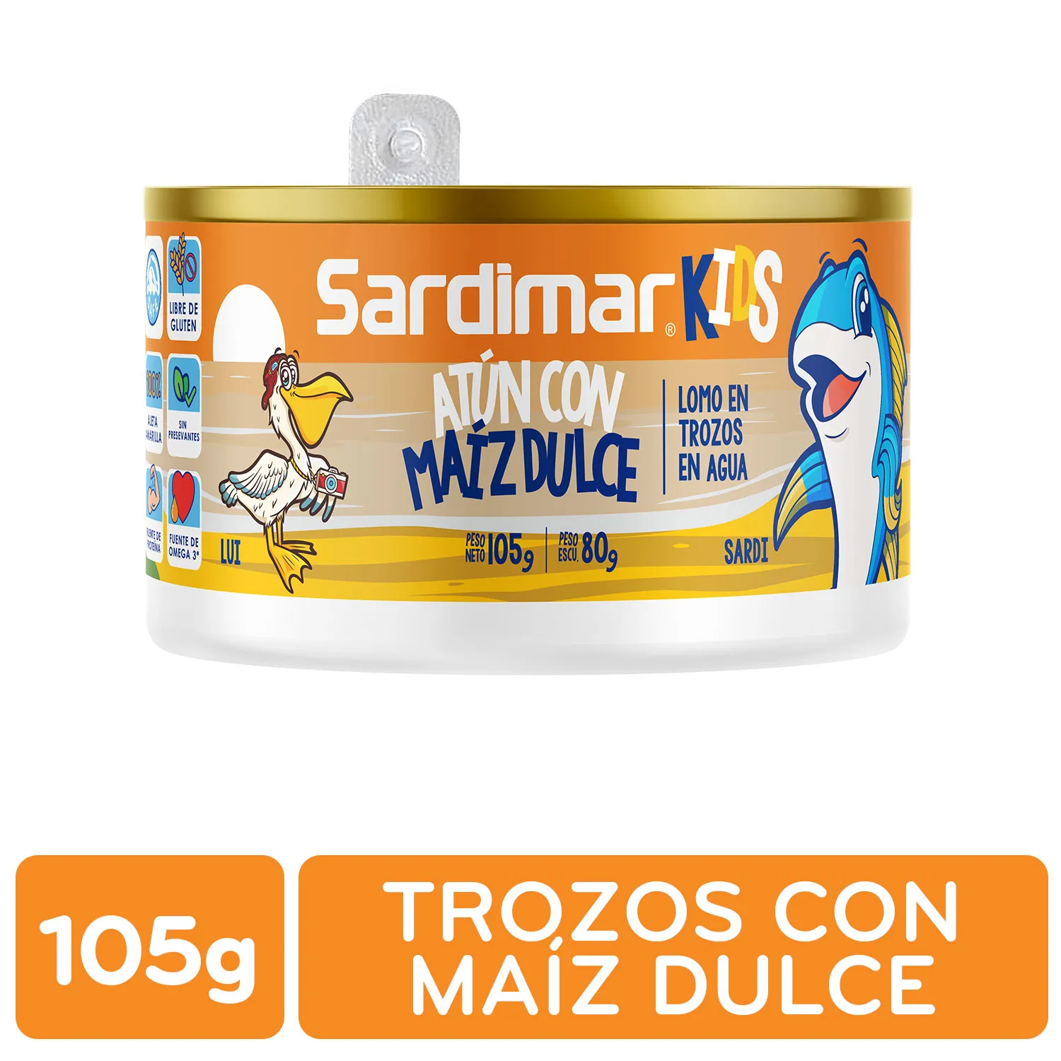 Atun Lomo Trozos Agua Maiz Dulce Kids Sardimar Lata 105 G