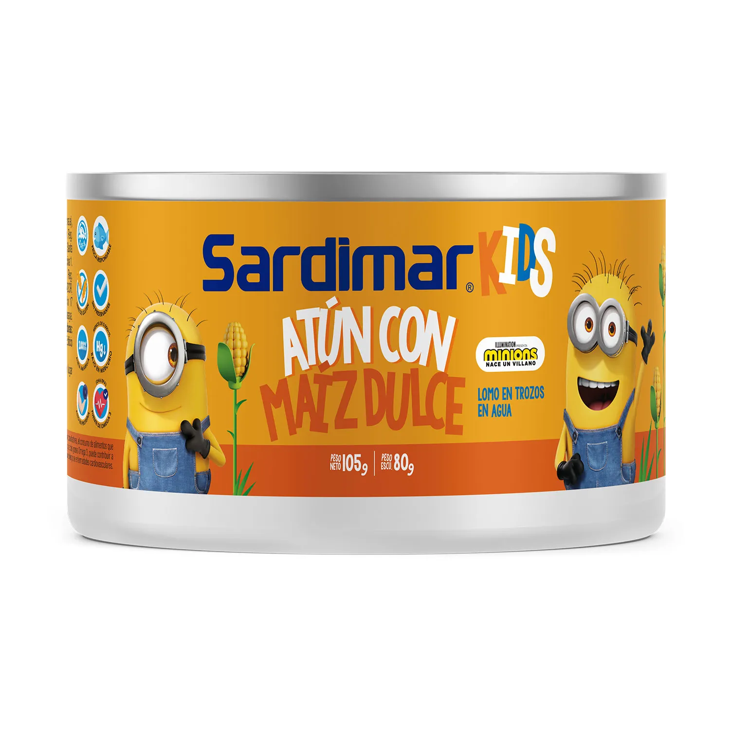 Atun Lomo Trozos Agua Maiz Dulce Kids Sardimar Lata 105 G