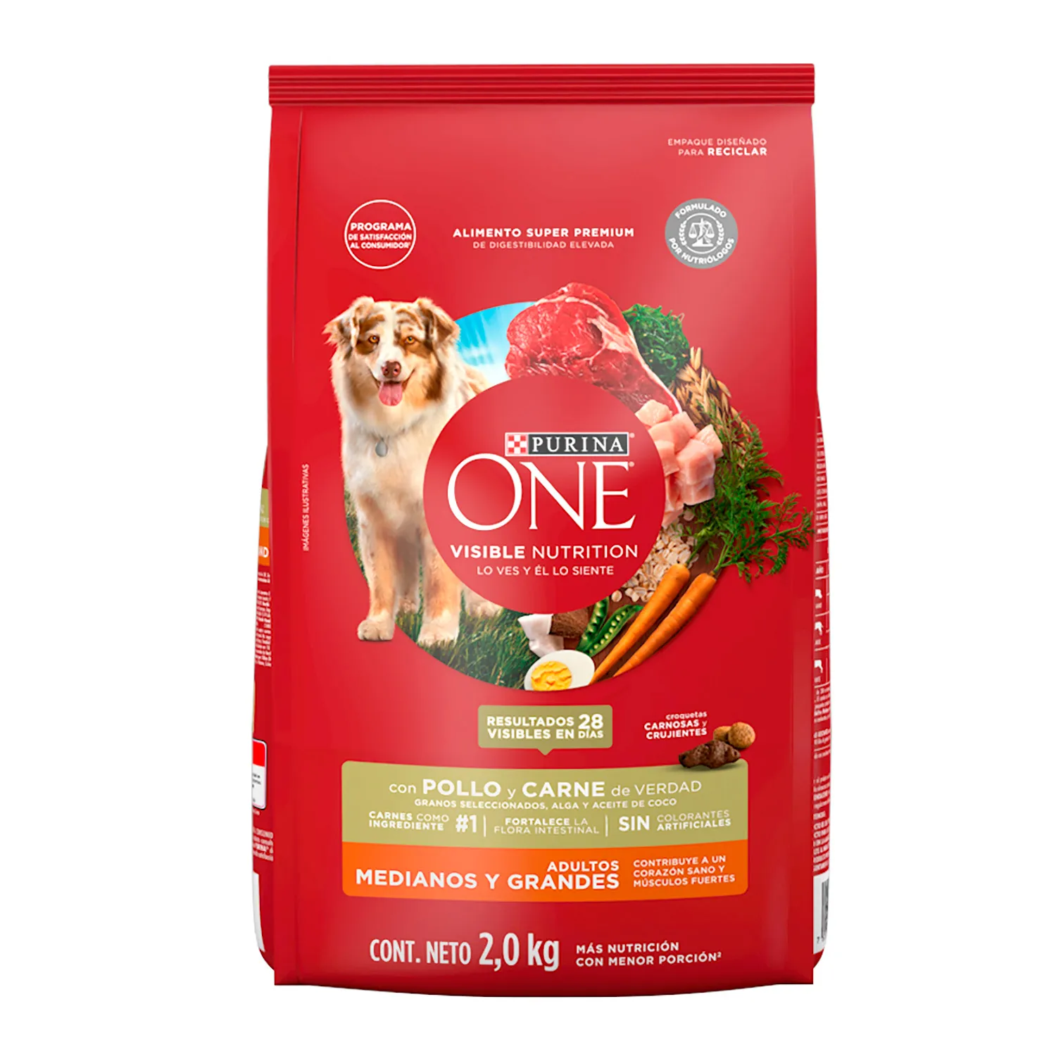 Alimento Perro Seco Adulto Pollo Y Carne Raza Mediana Y Grande Purina One Bolsa 2 Kg