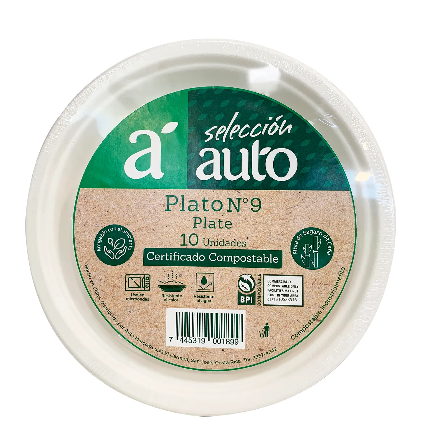 Plato Bagazo #9 Compostable Selección Auto Paquete 10 Unid