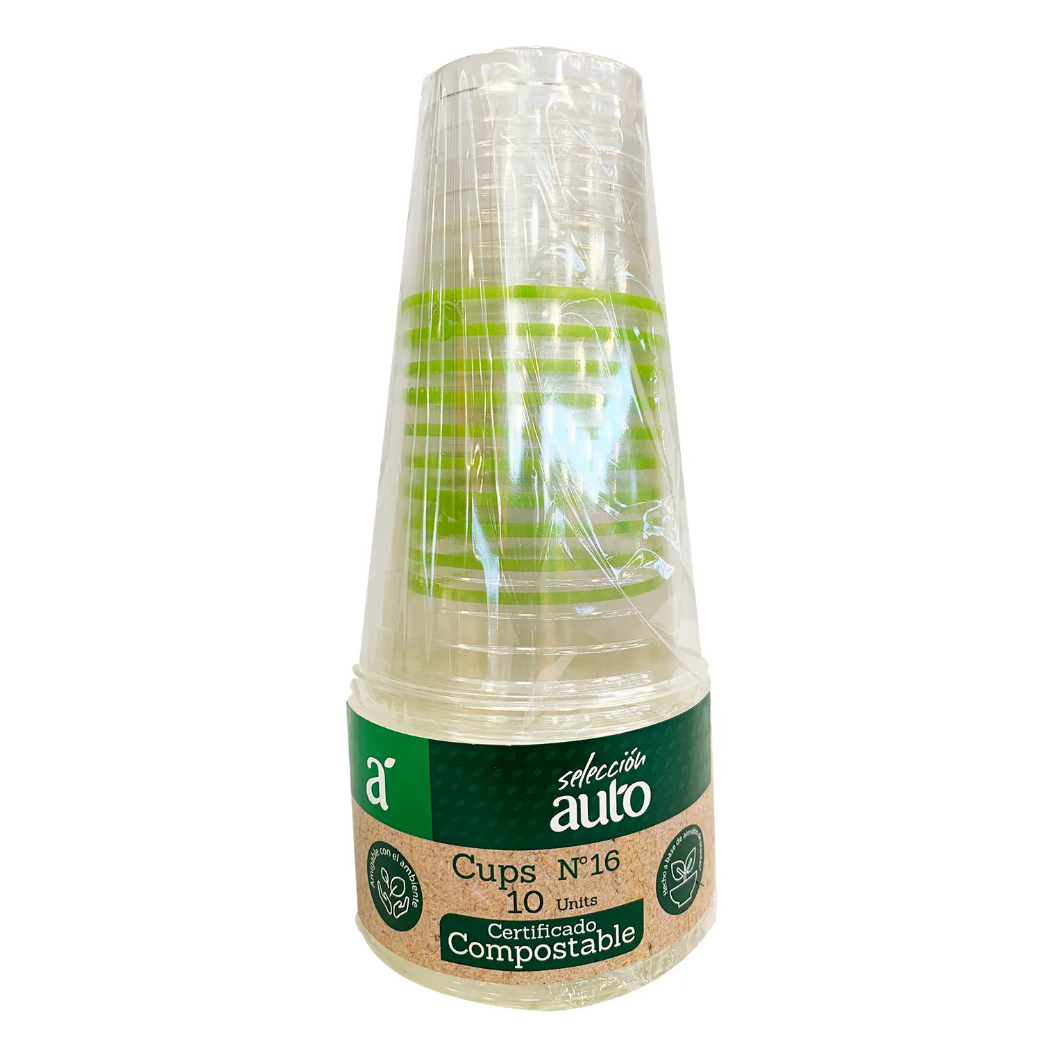 Vaso Plastico #16 Claro Compostable Selección Auto Paquete 10 Unid