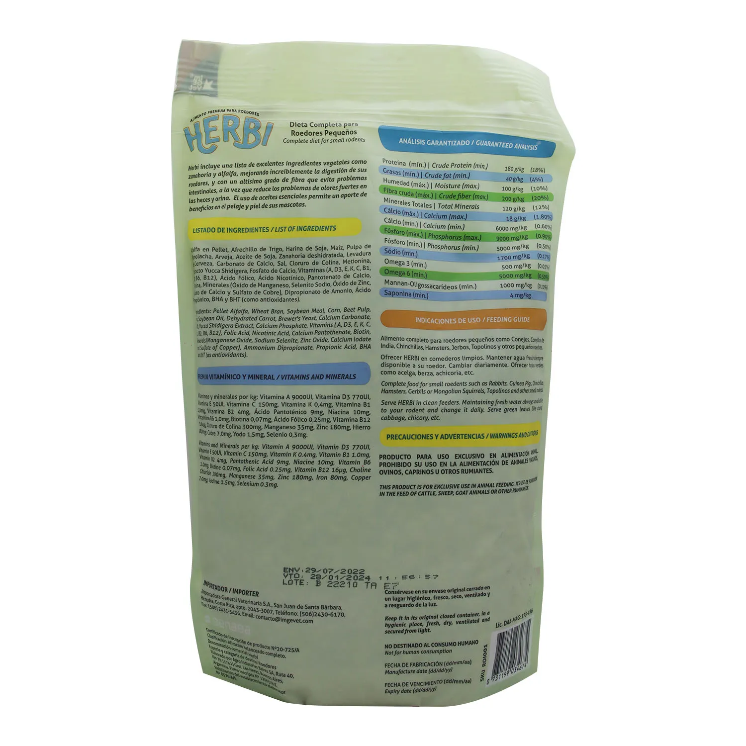 Alimento Completo Premium Para Roedores Herbi