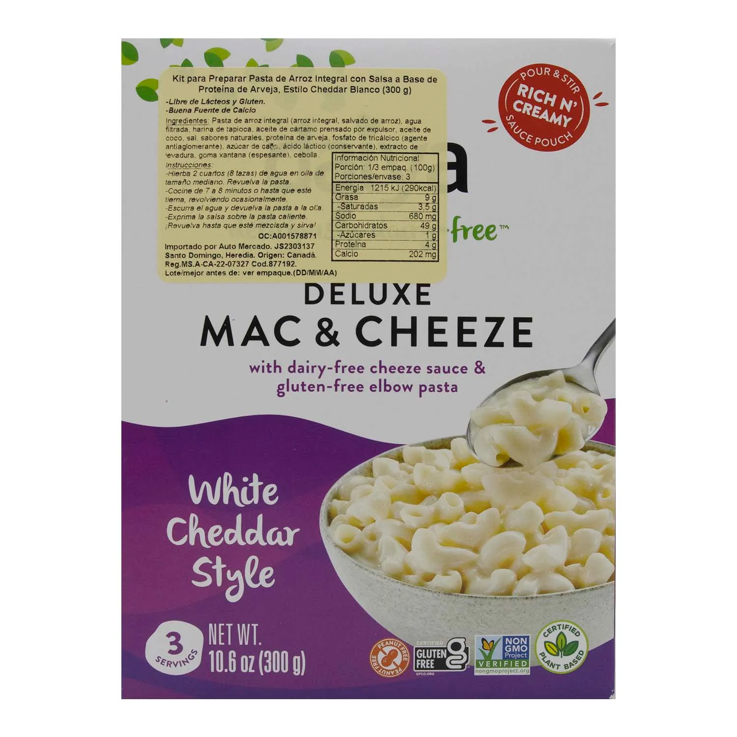 Pasta Alimenticia Codo Estilo Queso Cheddar Blanco Vegano Daiya Caja 300 G