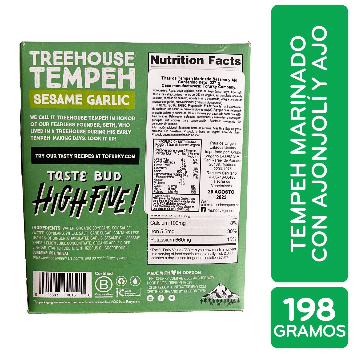 Tempeh Con Ajo Tofurky Paquete 198g