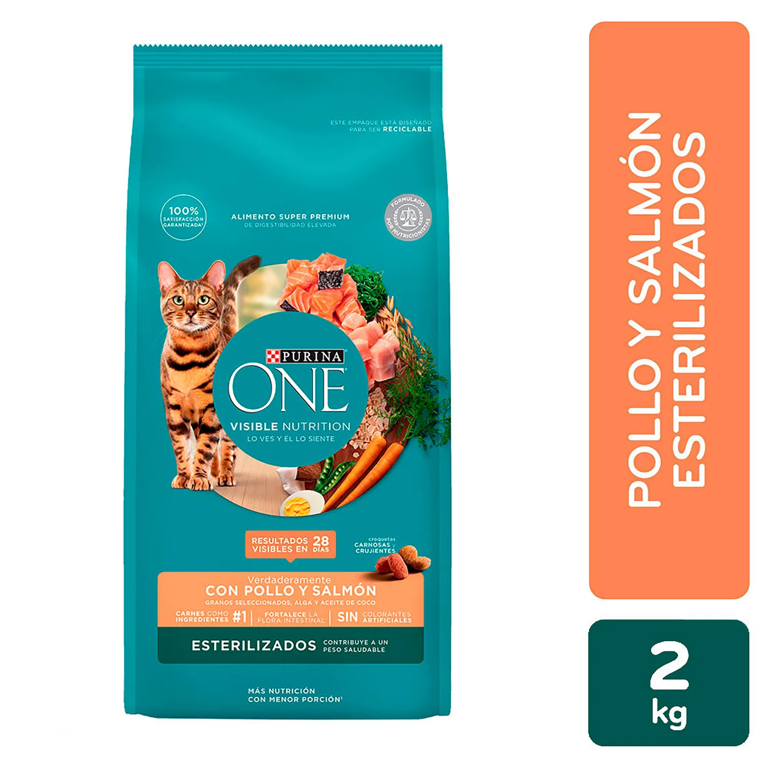 Alimento Gato Adulto Seco Pollo Y Salmon Esterilizados One Bolsa 2 Kg