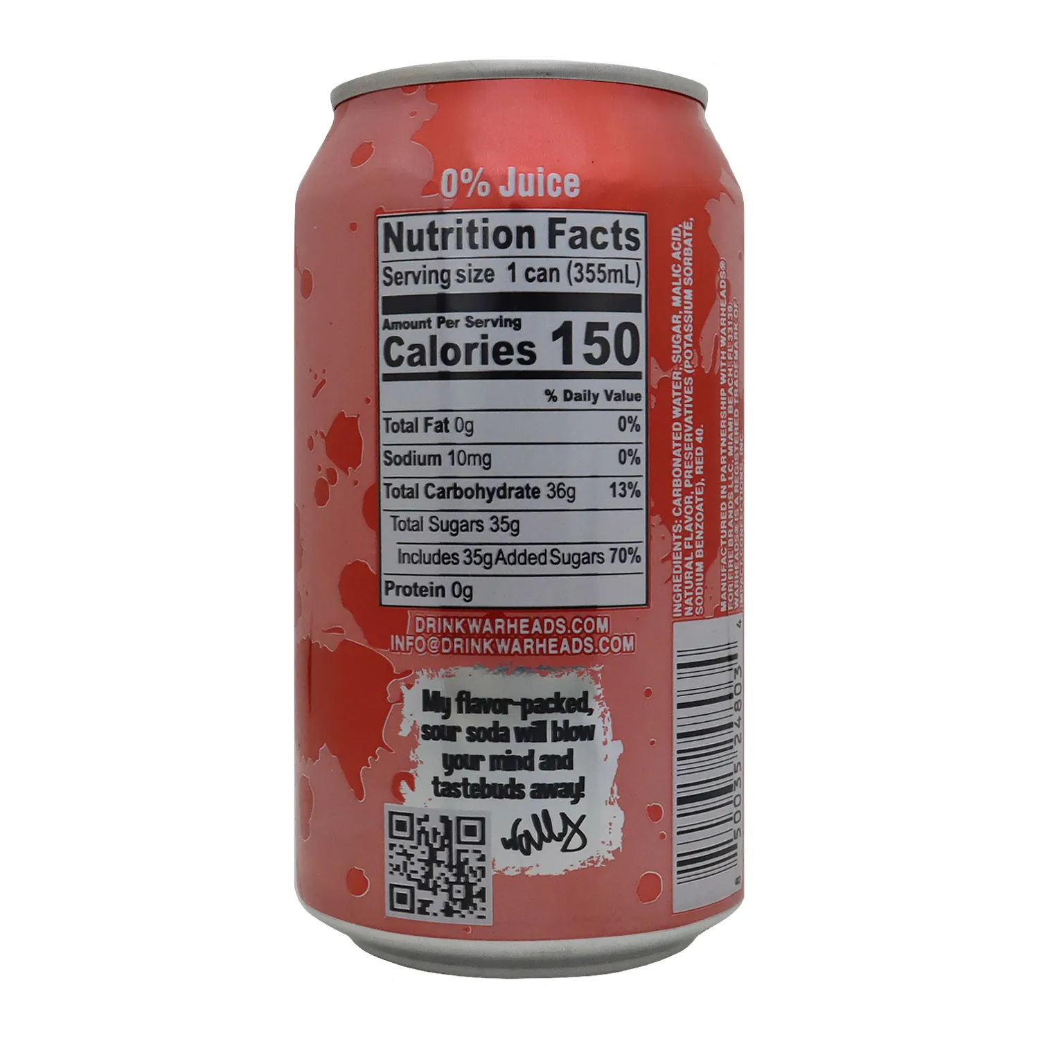 Bebida Gaseosa  Regular Sabor Cereza Acida Warheads Lata 330 Ml