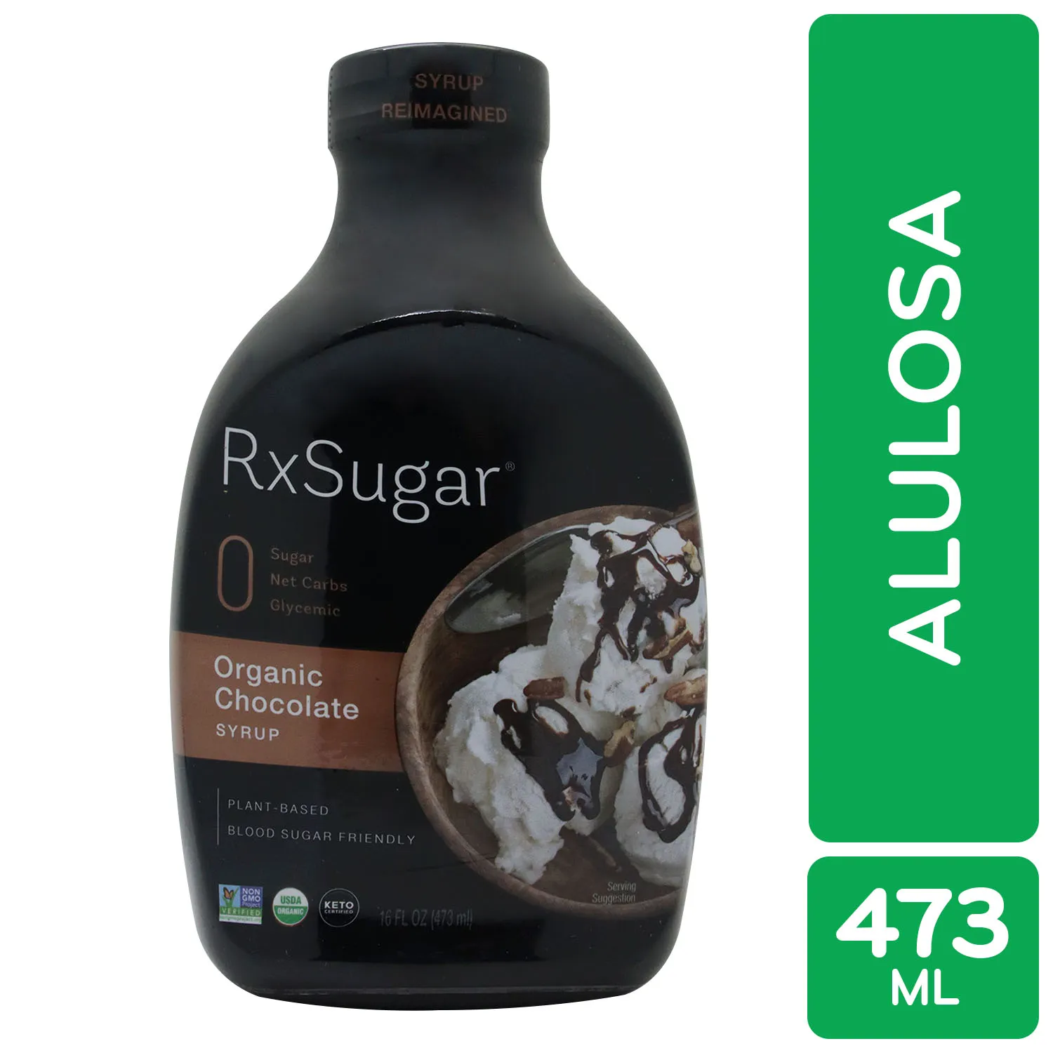 Sirope Pancake Chocolate Organico Endulzado Alulosa Rx Sugar Envase 473 Ml