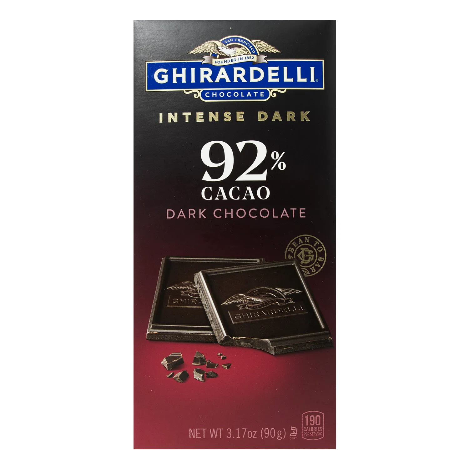 Chocolate Oscuro Intenso 92% Cacao Ghirardelli  Paquete 90 G