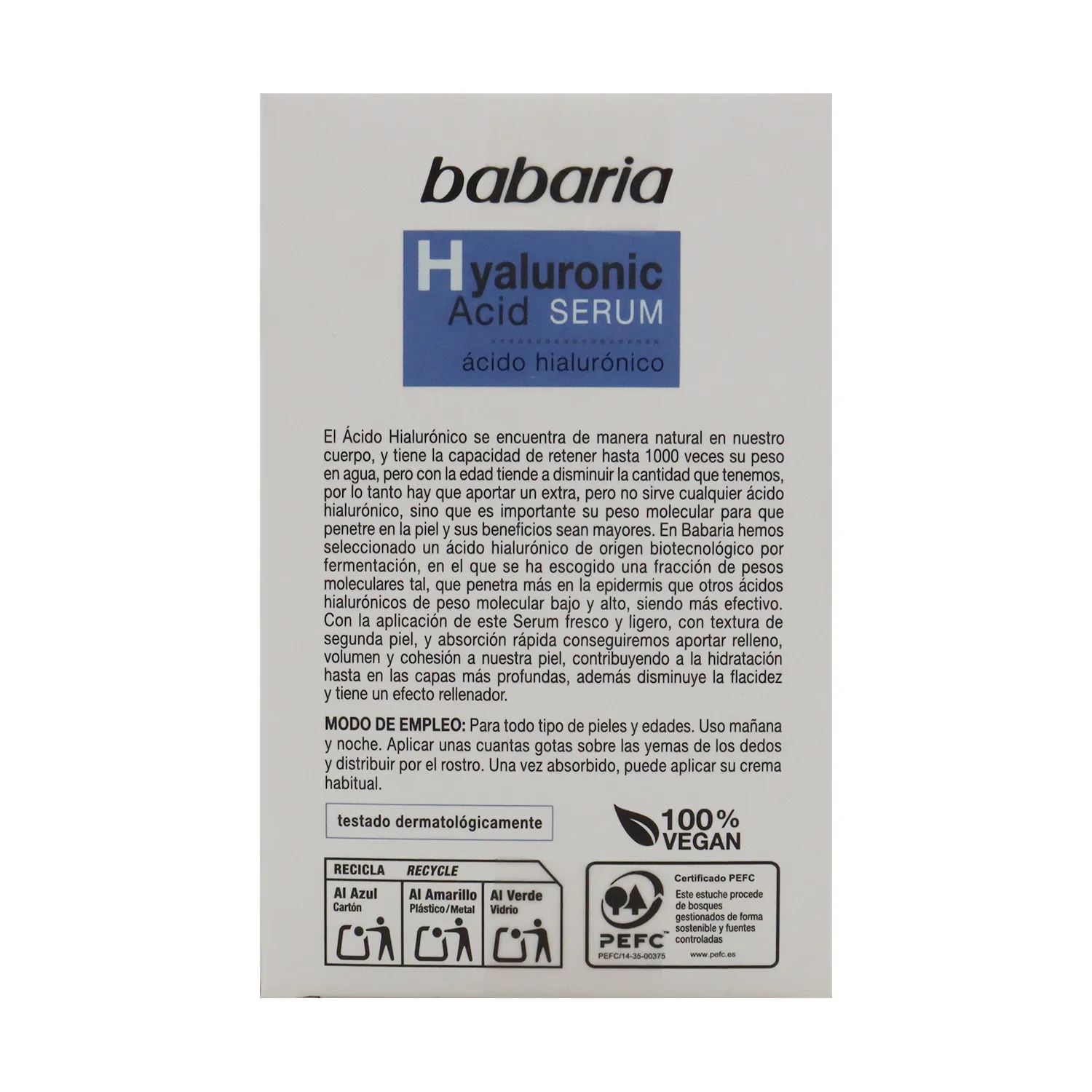 Suero Acido Hialuronico Hidratacion Y Elasticidad Babaria Caja 30 Ml