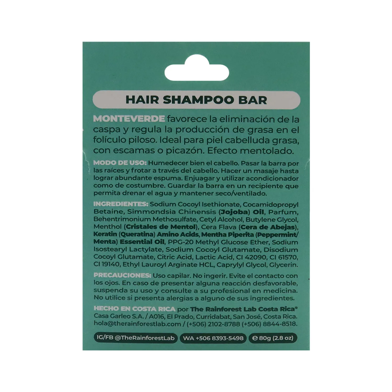 Shampoo Natural Monteverde Control Caspa The Rainforest Lab Caja 60 G