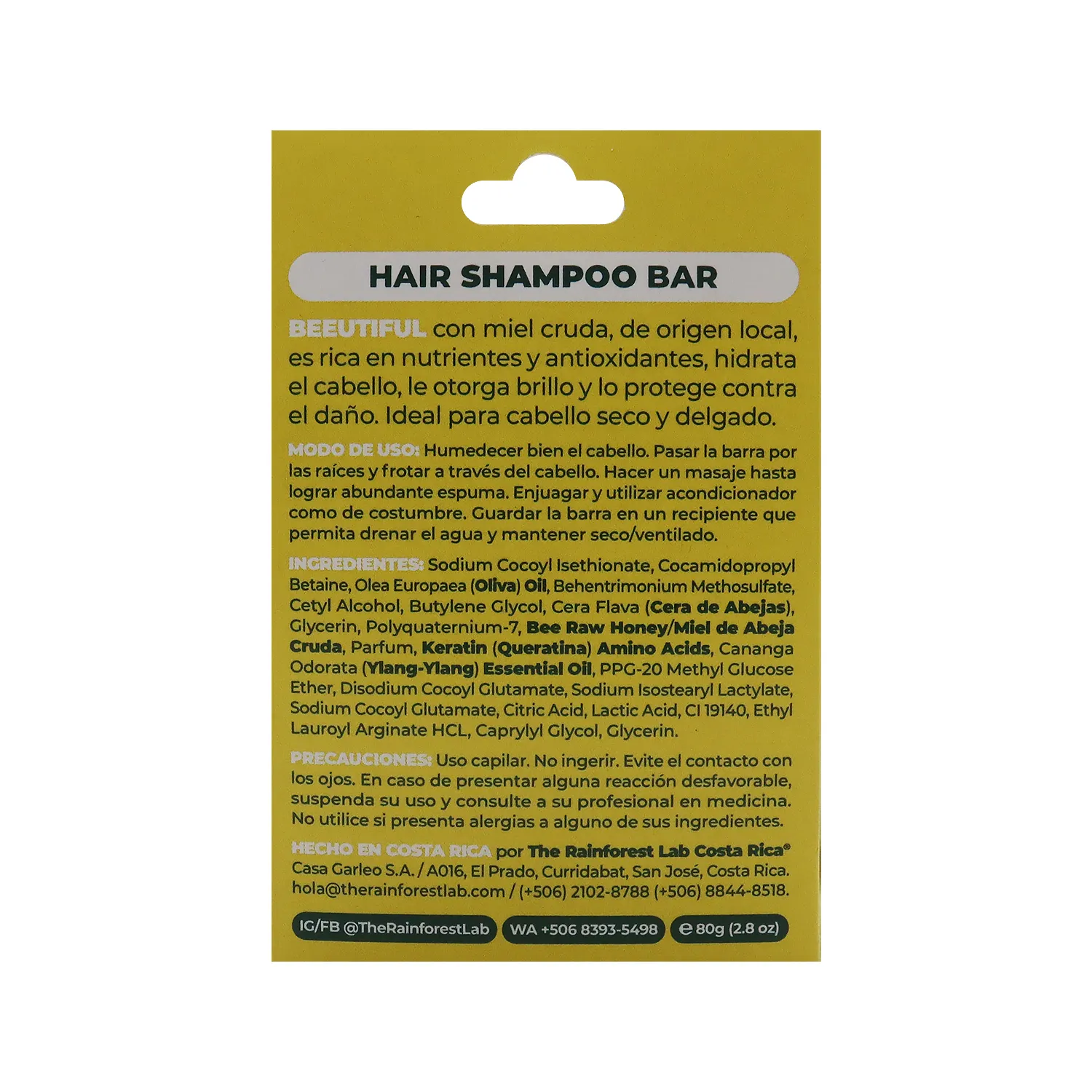 Shampoo Natural Beeutiful Hidratacion Y Brillo The Rainforest Lab Caja 60 G