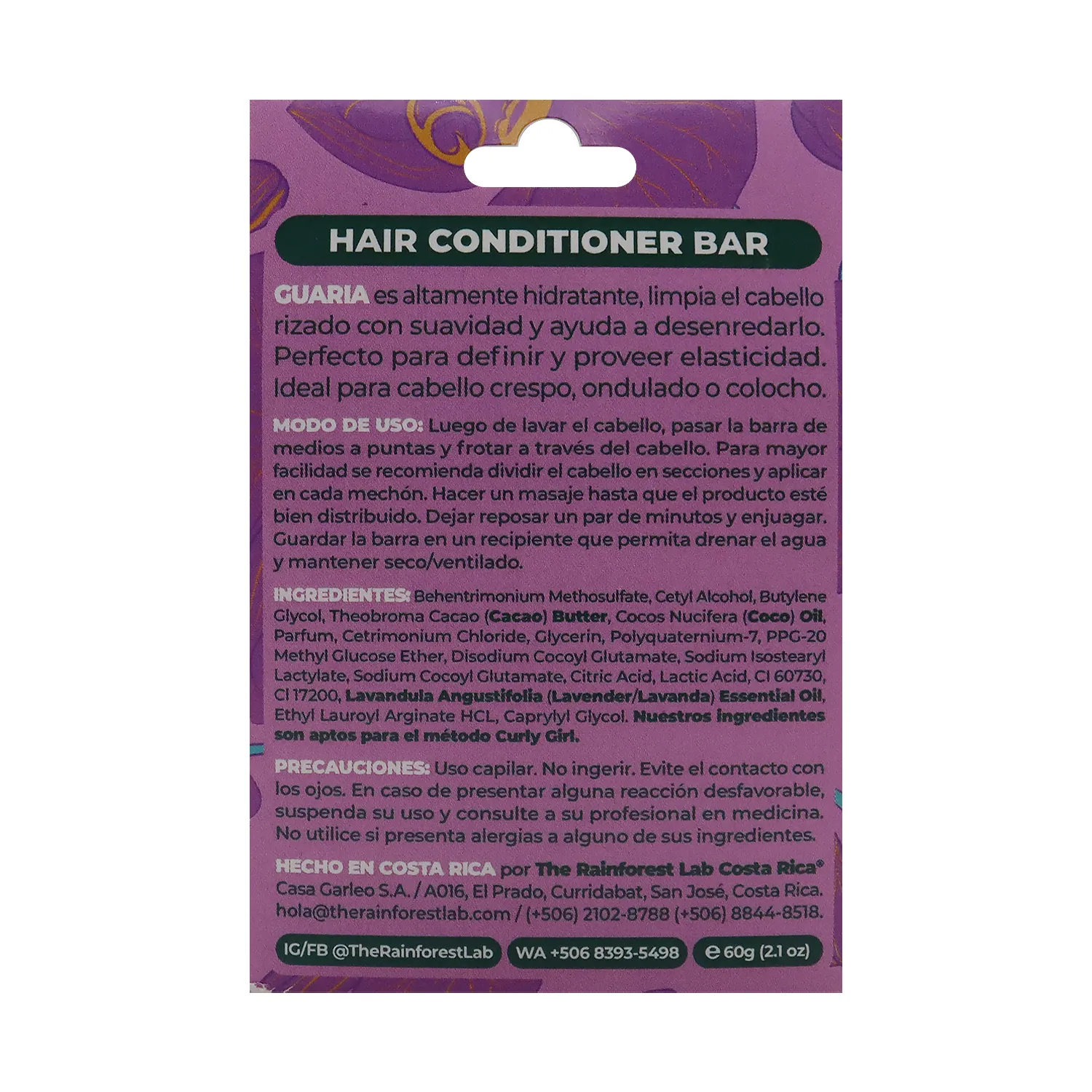 Acondicionador Natural Guaria Cabello Rizado The Rainforest Lab Caja 60 G