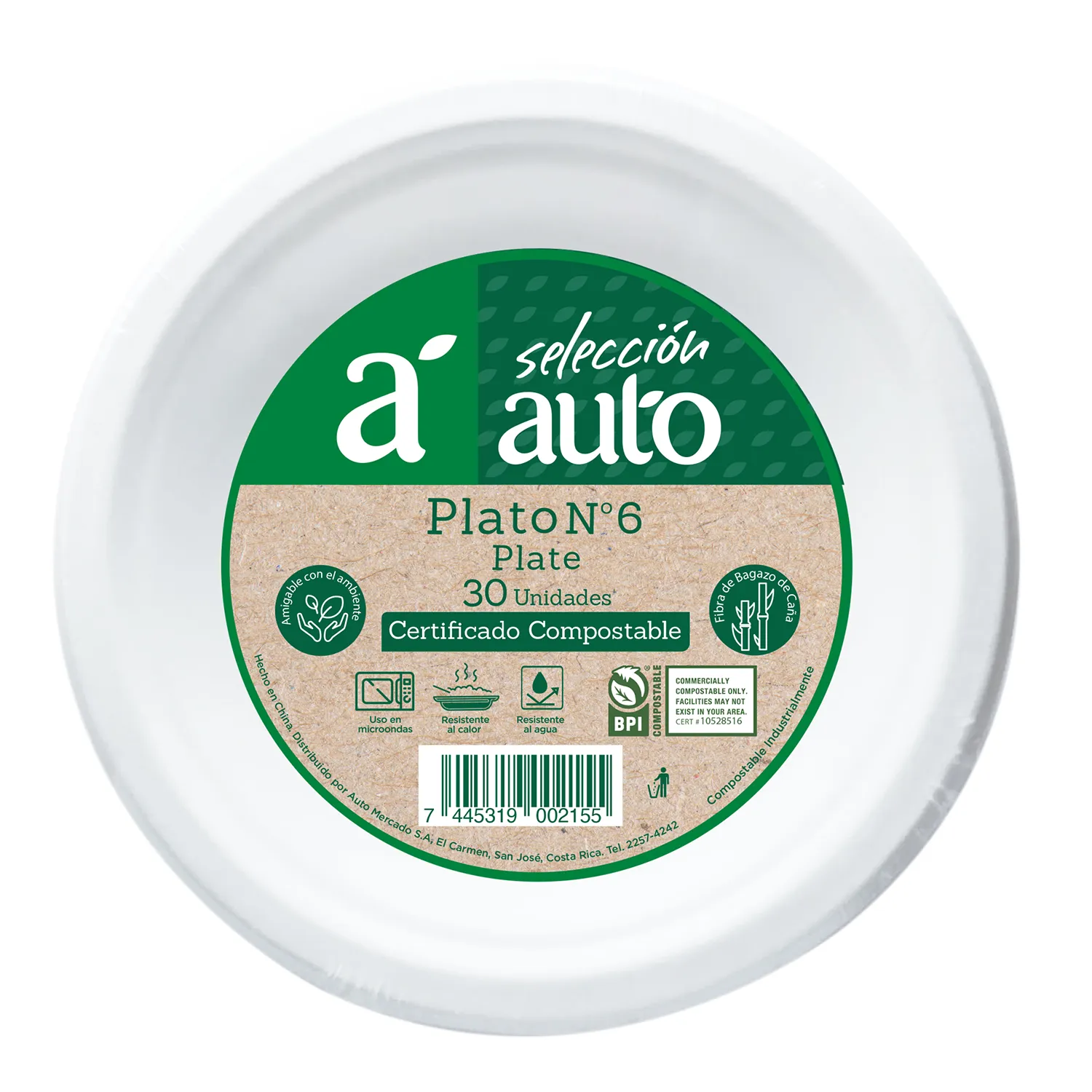 Plato Bagazo #6 Compostable Selección Auto Paquete 30 Unid