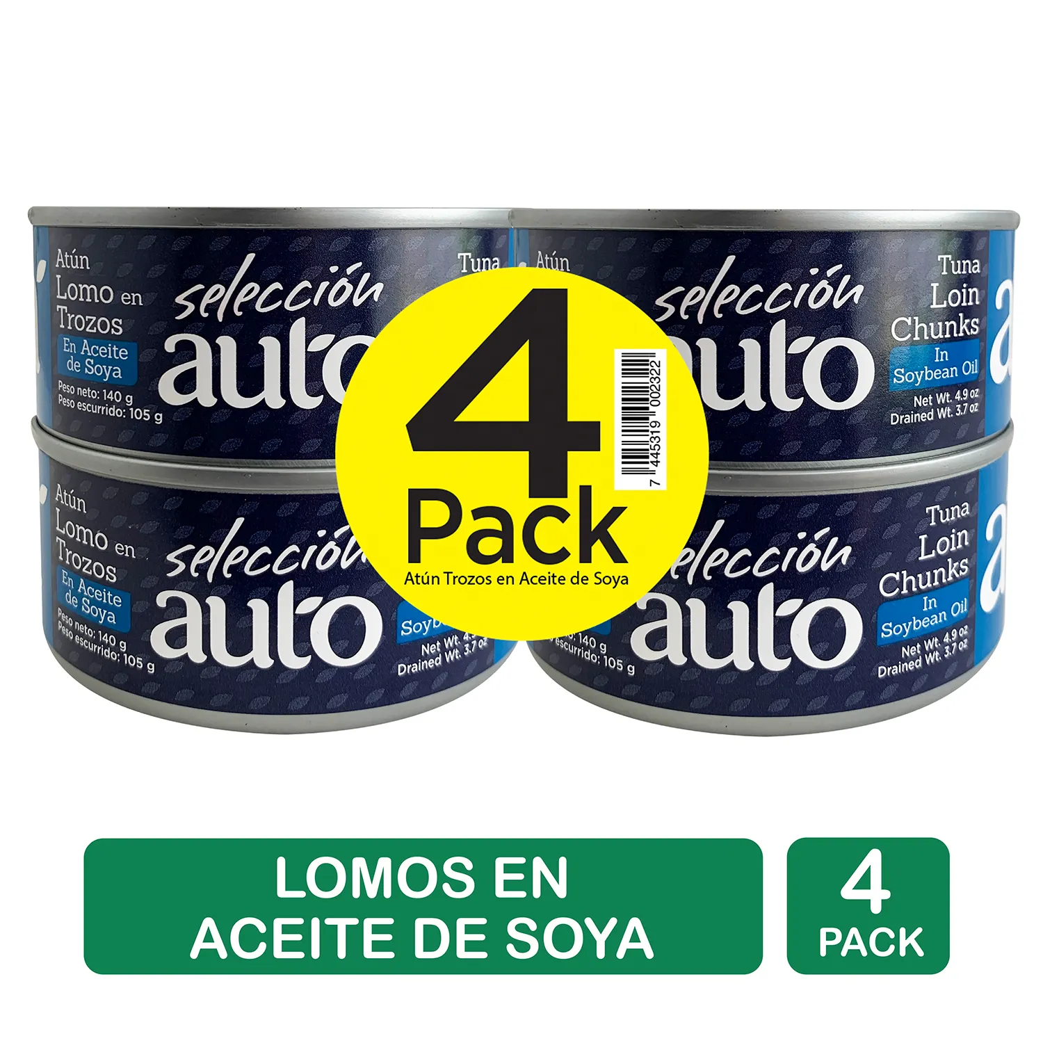 Atun Lomo Trozos Aceite Soya 4u Auto Selección Paquete 560 G