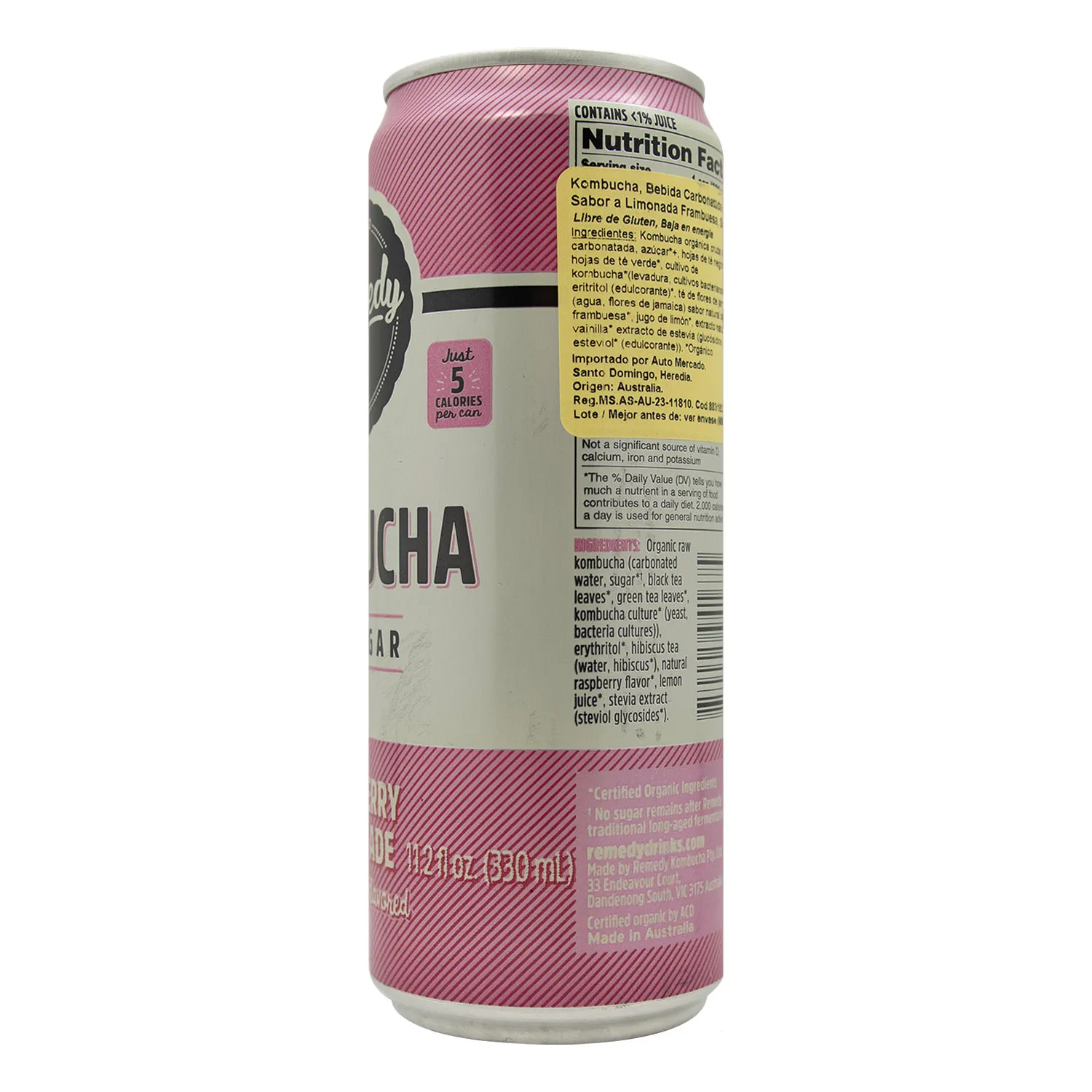 Bebida Kombucha Sin Azucar Frambuesa Remedy