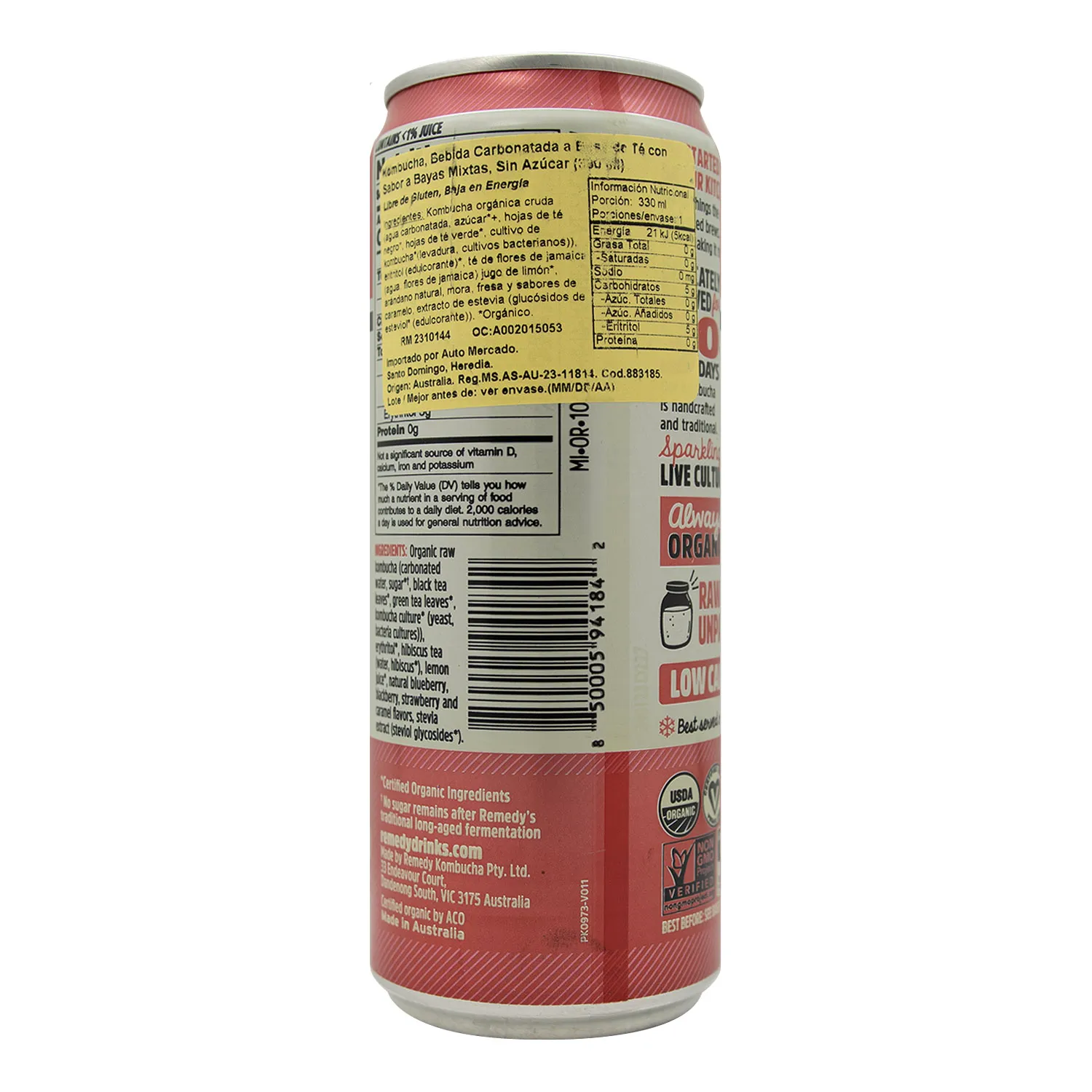 Bebida Kombucha Sin Azucar Bayas Mixtas Remedy