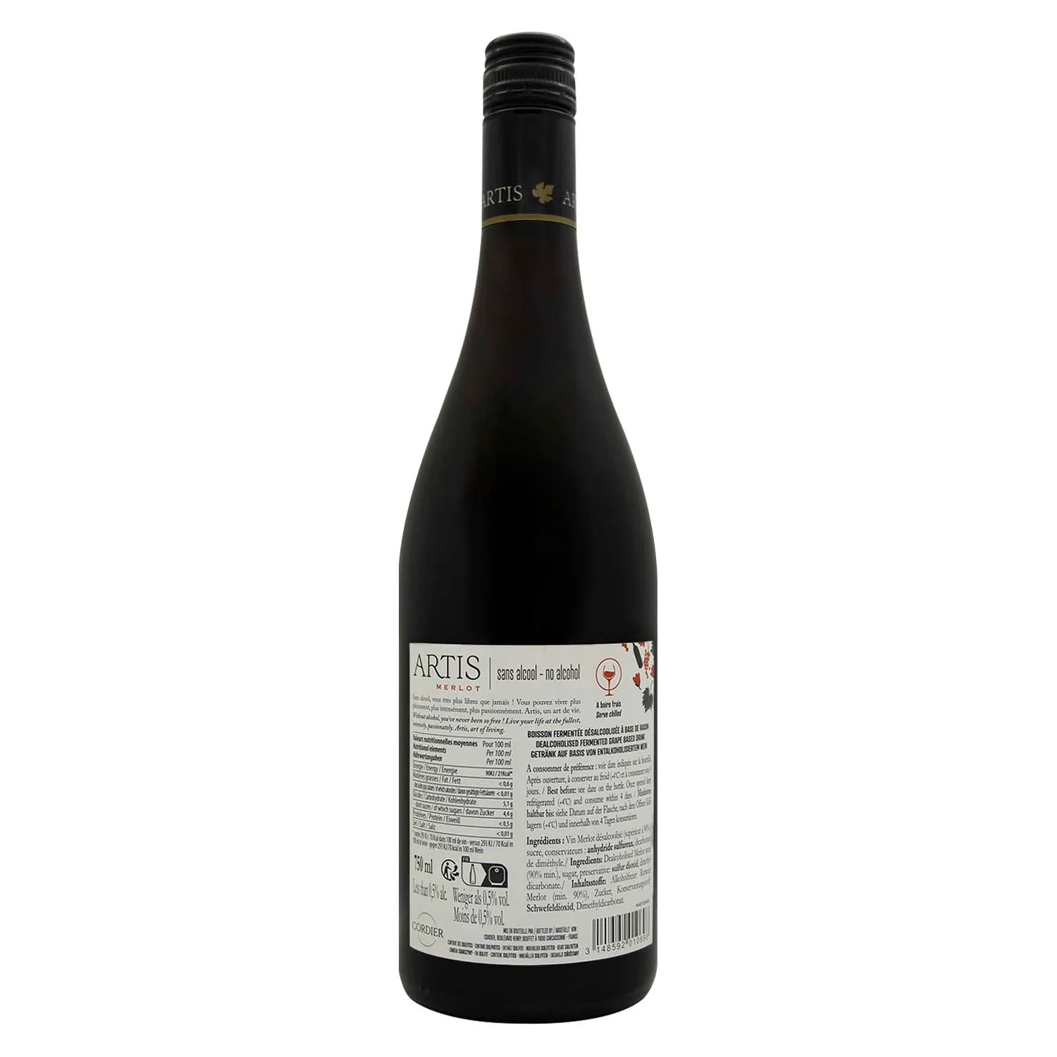 Vino Tinto Francia Merlot Sin Alcohol Artis