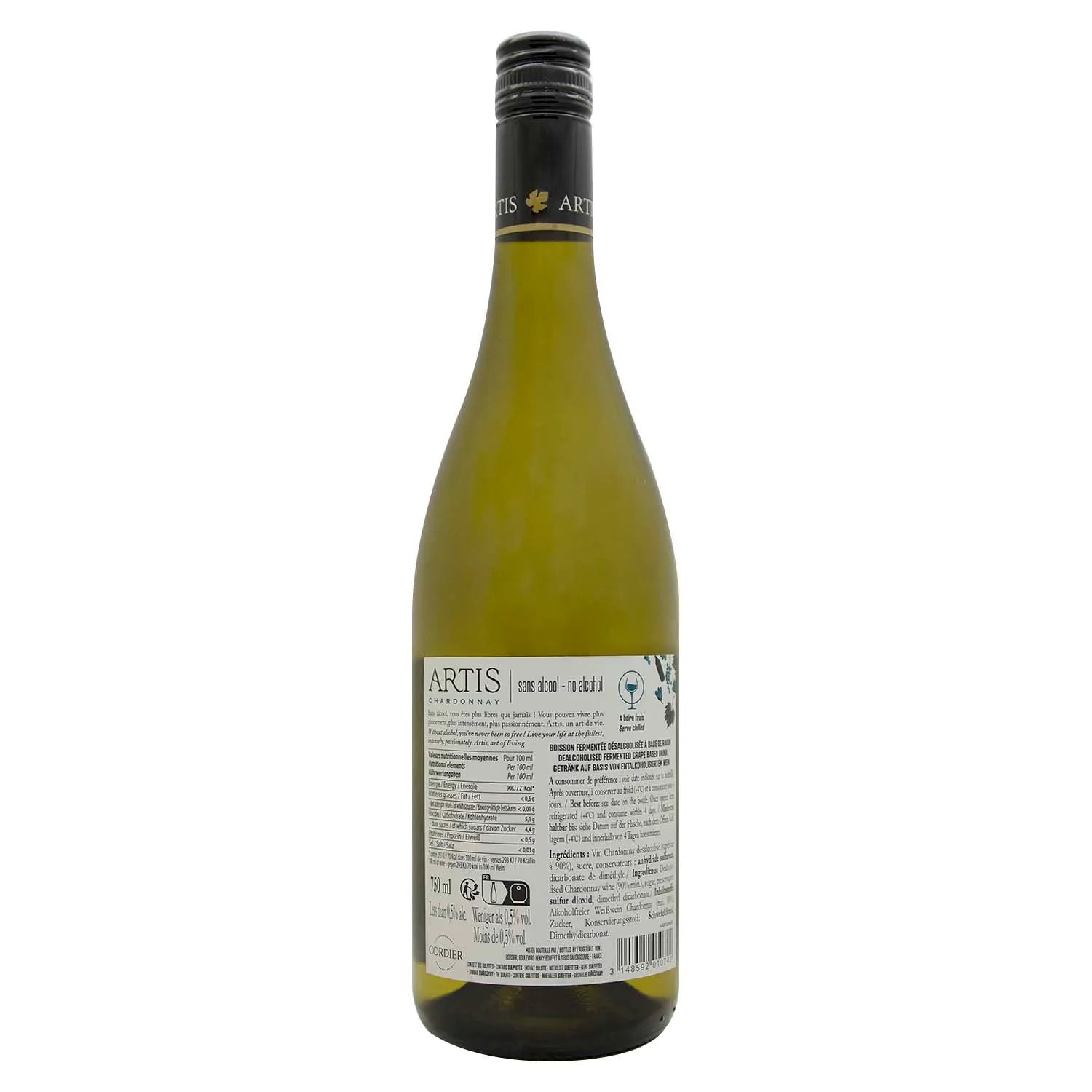 Vino Blanco Francia Chardonnay Sin Alcohol Artis