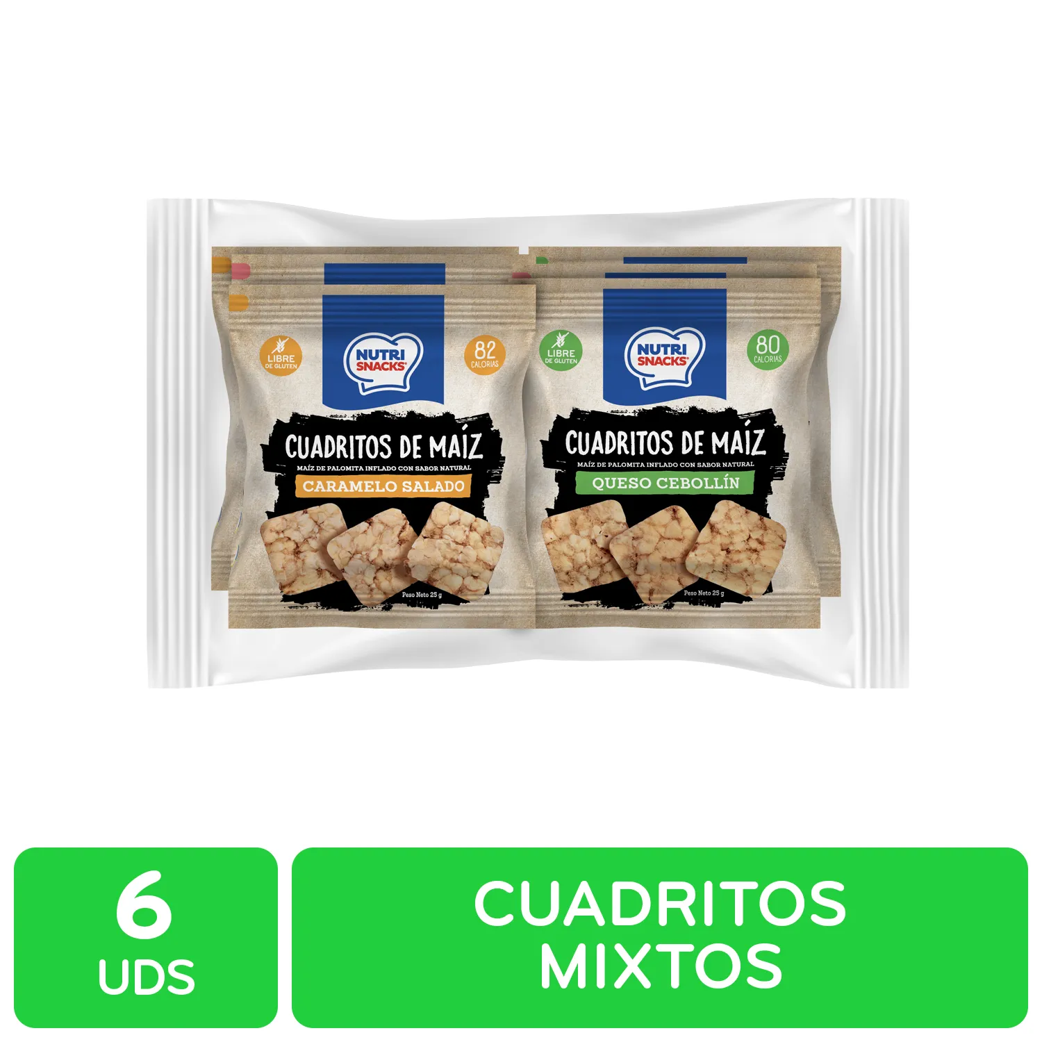 6 Pack  Mixtos Caramelo Salado Pizza Y Cebollin Nutrisnacks Bolsa 150 G