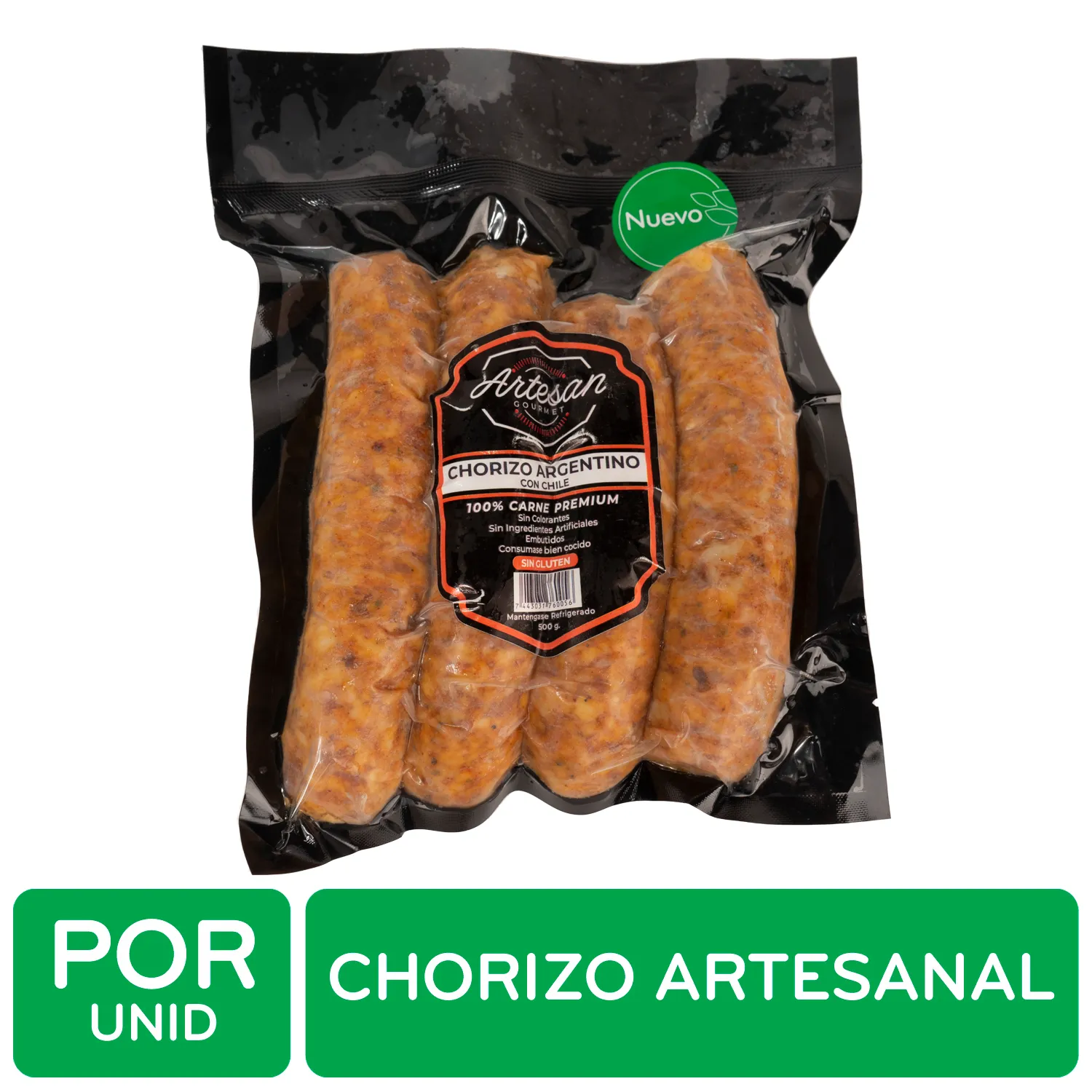 Chorizo Argentino Con Chile Congelado Gourmar Bolsa 500g