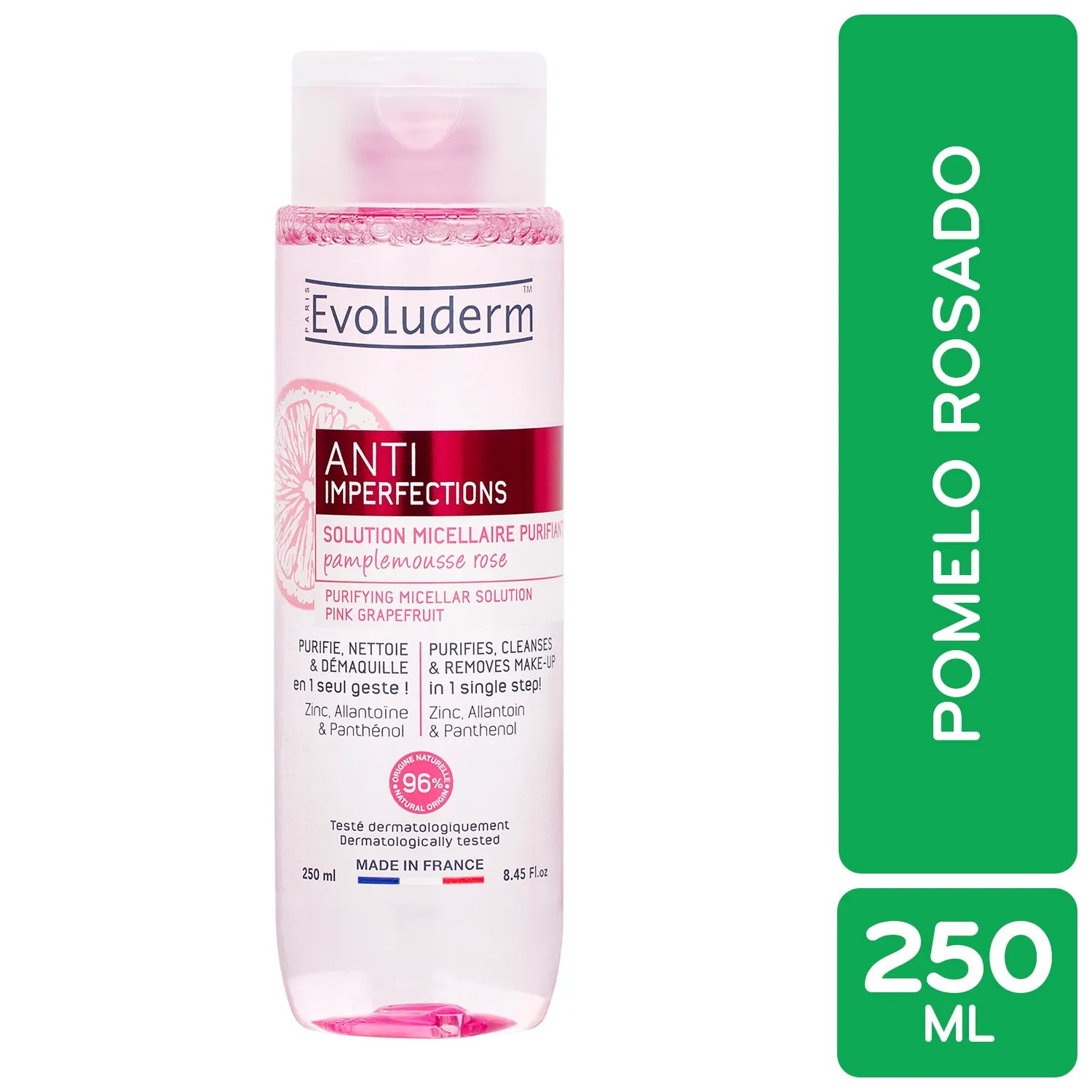 Agua Micelar Anti Imperfecciones Pomelo Rosado Zinc Evoluderm