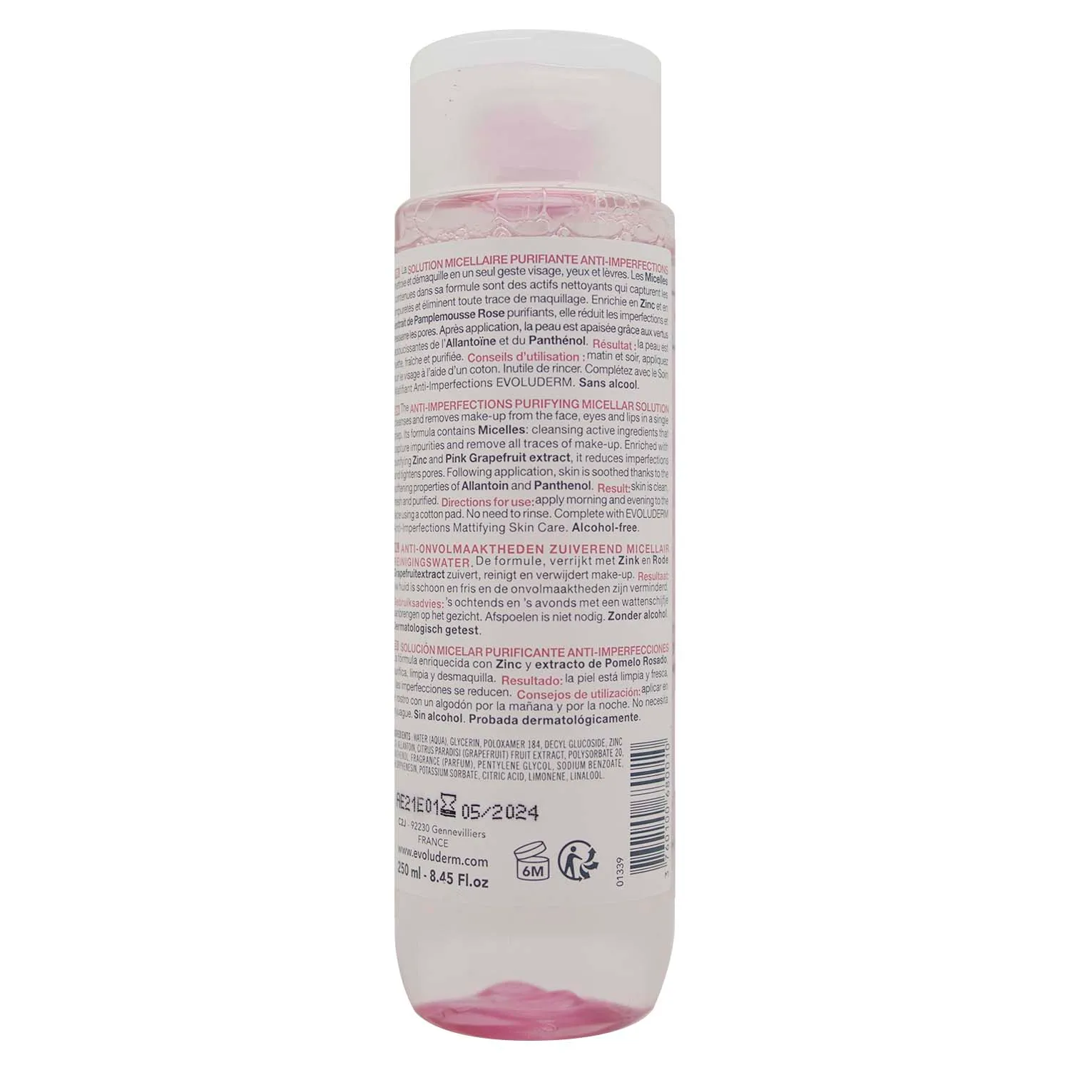 Agua Micelar Anti Imperfecciones Pomelo Rosado Zinc Evoluderm