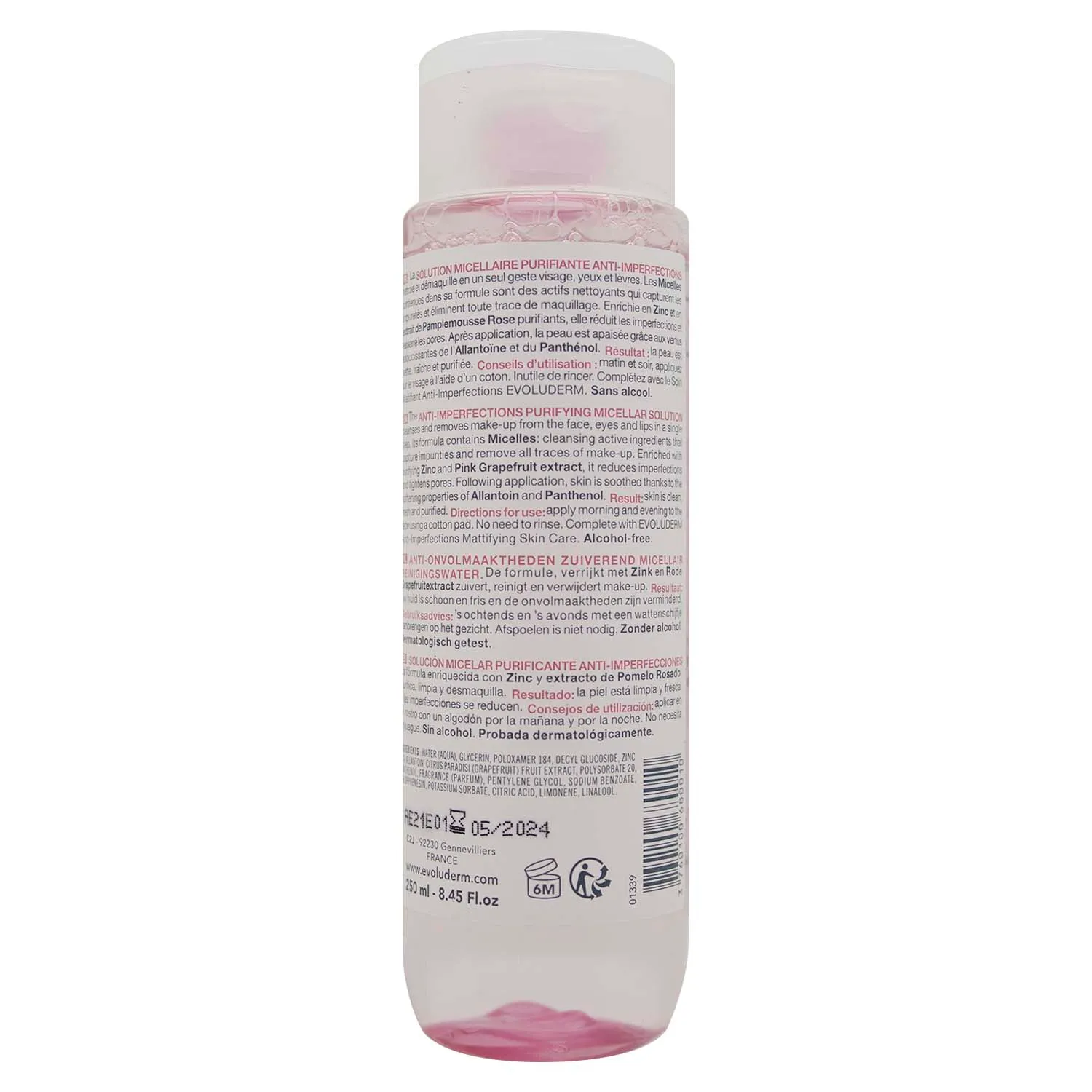 Agua Micelar Anti Imperfecciones Pomelo Rosado Zinc Evoluderm