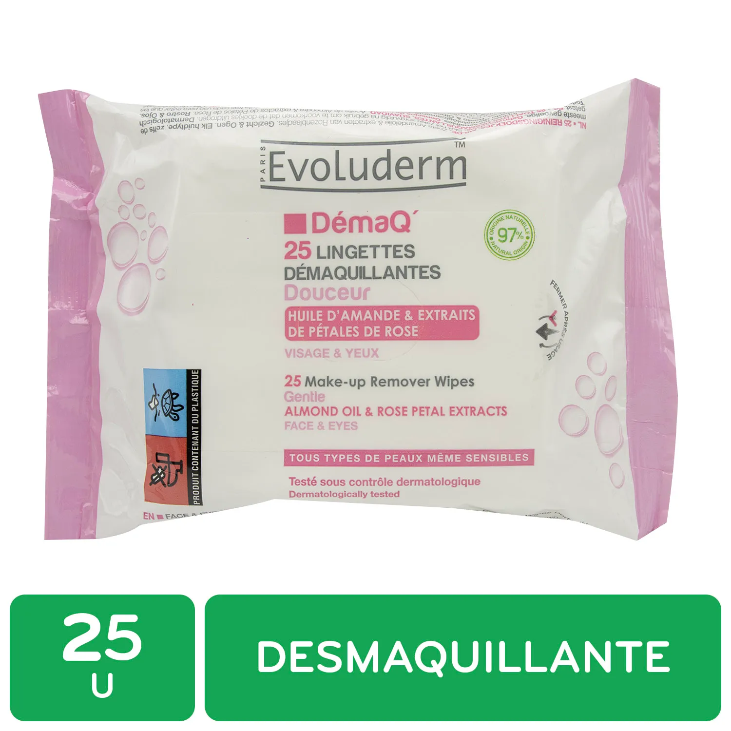 Toalla Humeda Desmaquillante Leche Almendra Rosas Evoluderm