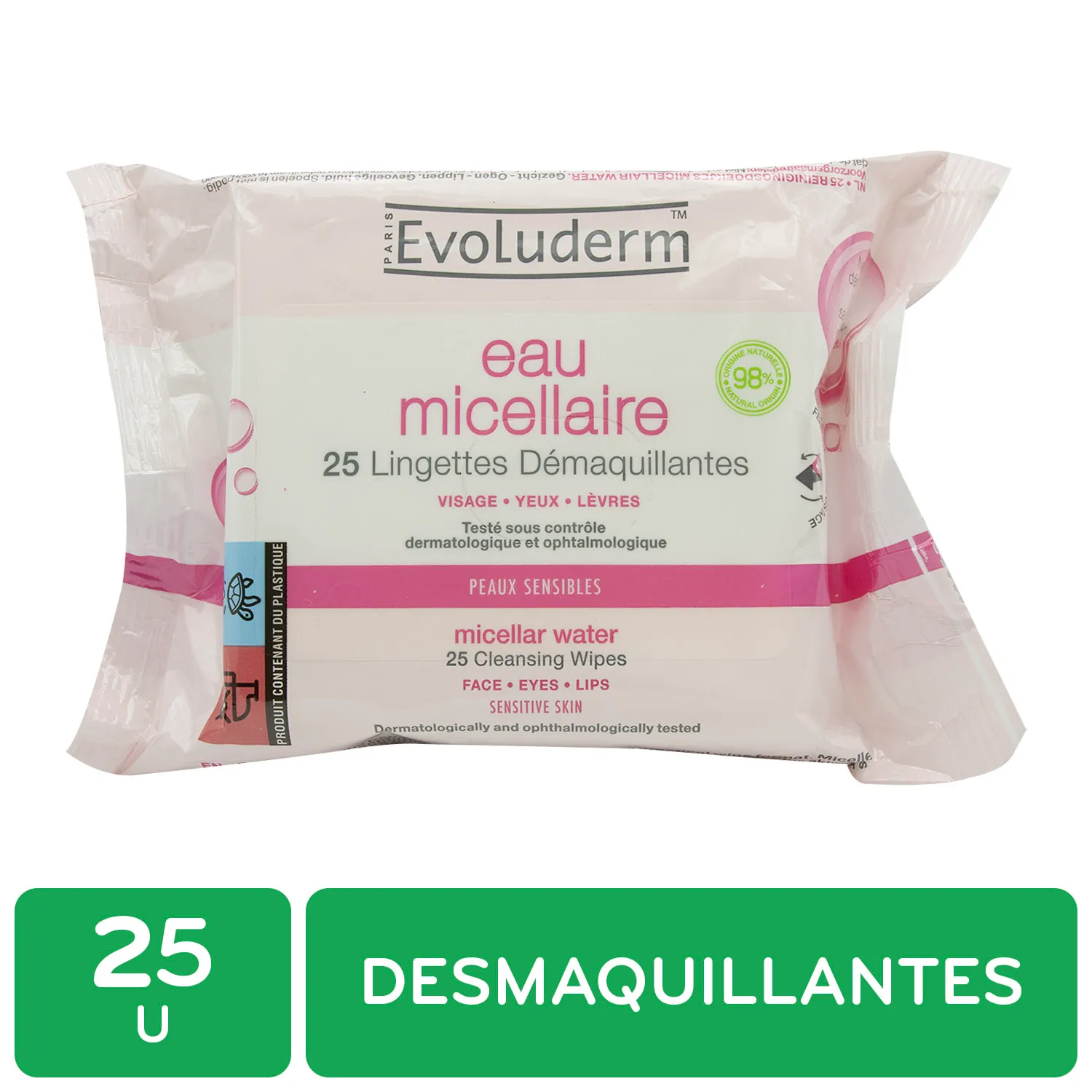 Toalla Humeda Desmaquillante Micelar Piel Sensible Evoluderm