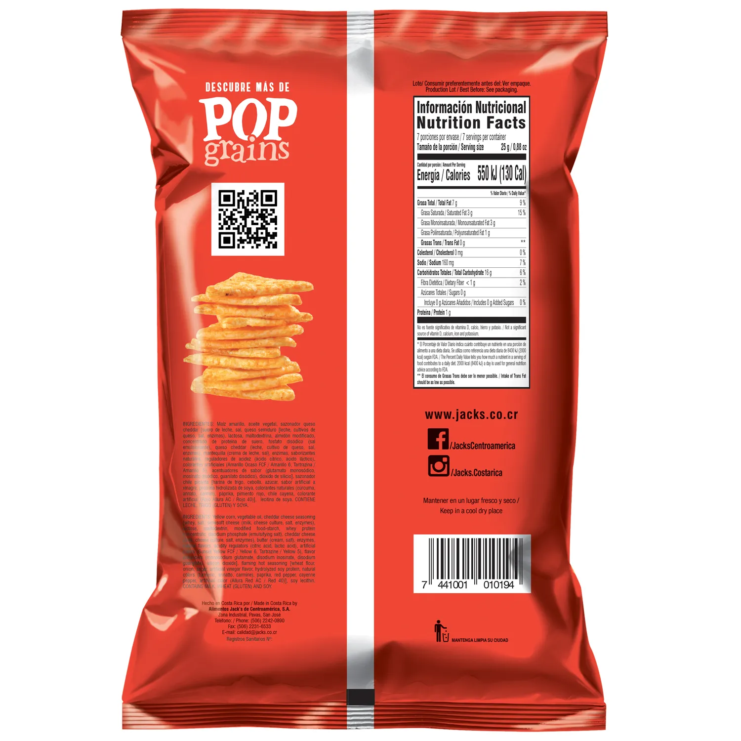 Pop Grains Queso Cheddar Picante  Jacks Bolsa 175 G