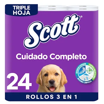 Papel Higiénico Scott Cuidado Completo Triple Hoja 24 Rollos