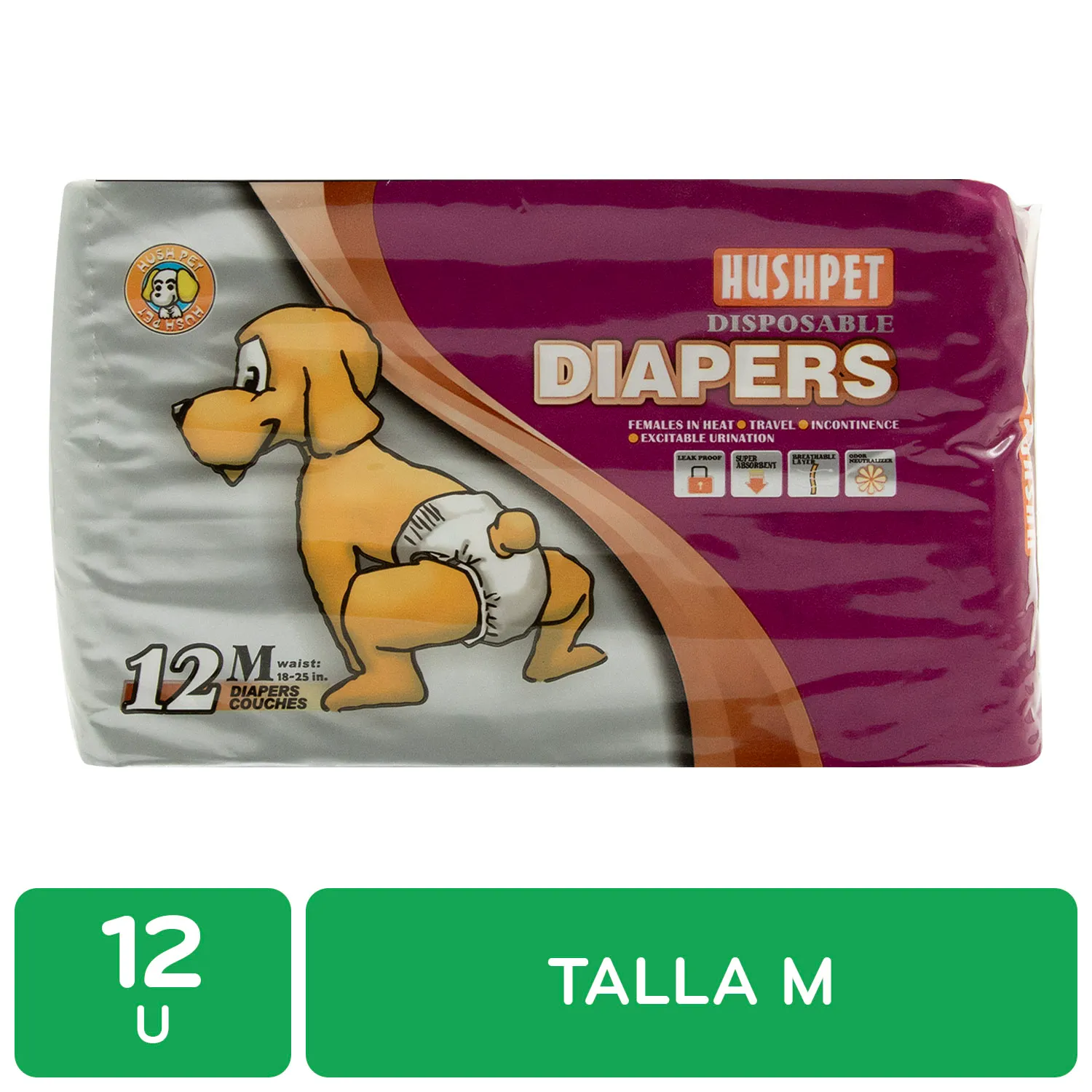 Pañales Super Absorbente Talla M Para Mascotas Hushpet