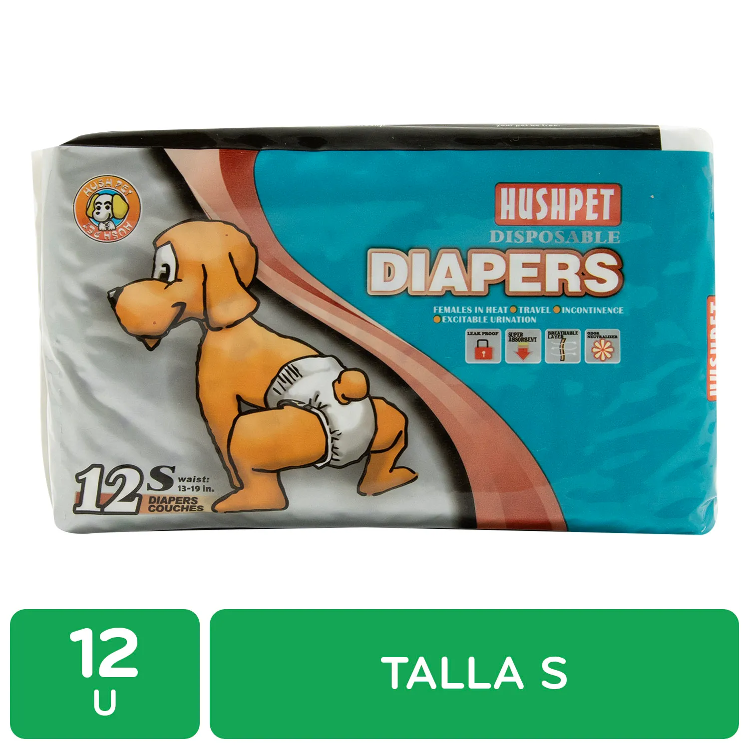 Pañales Super Absorbente Talla S Para Mascotas Hushpet
