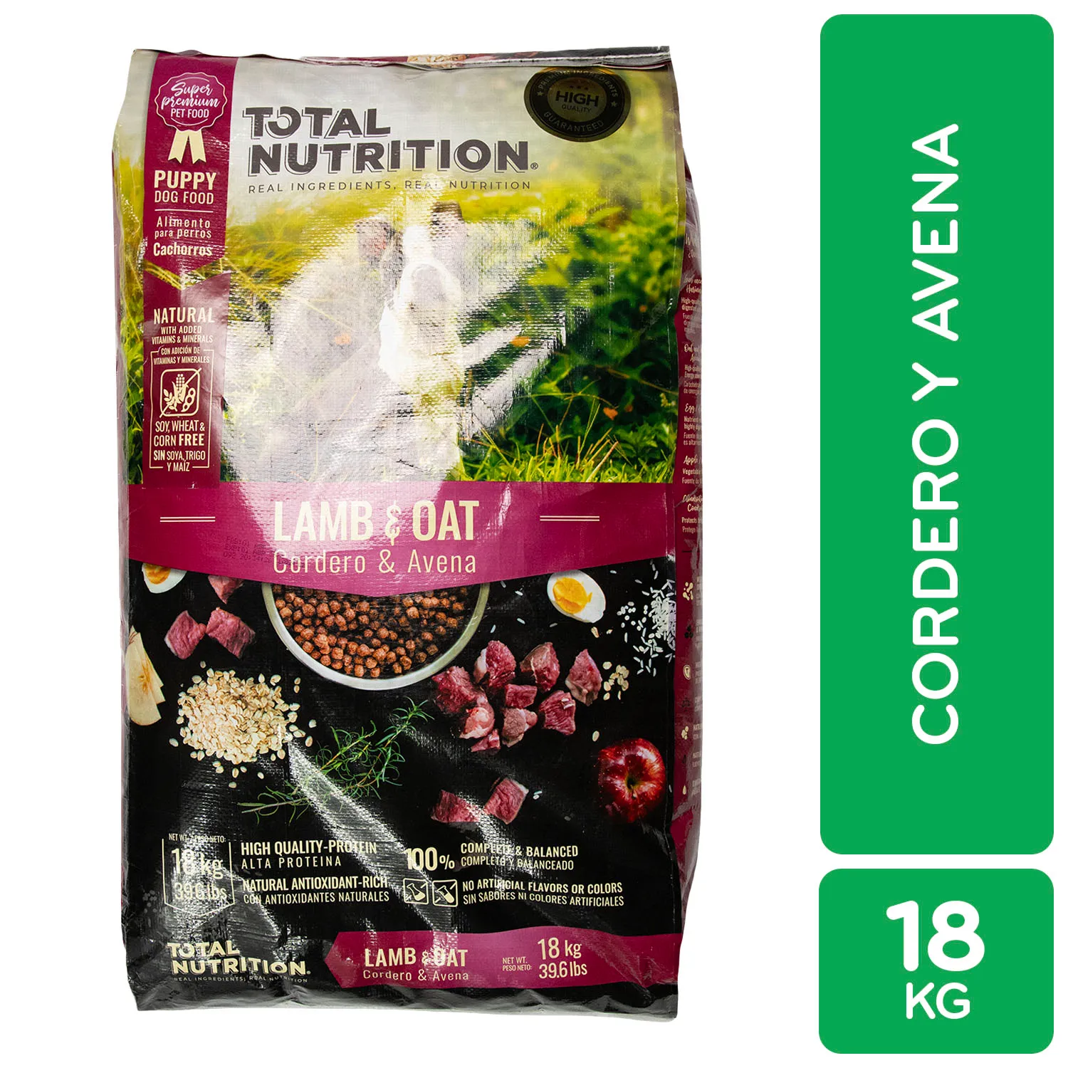 Alimento Perro Cachorro Seco Cordero Avena Libre De Trigo Total Nutrition