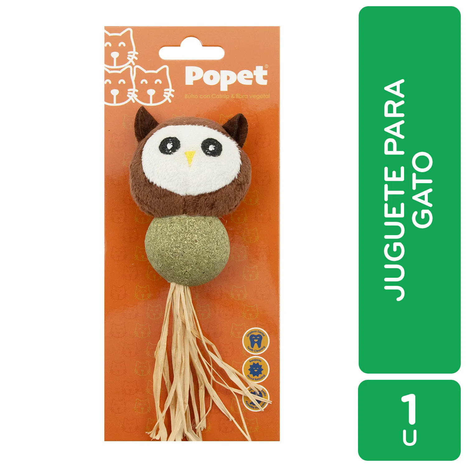Juguete Búho Con Catnip Y Fibra Vegetal Para Gato Popet