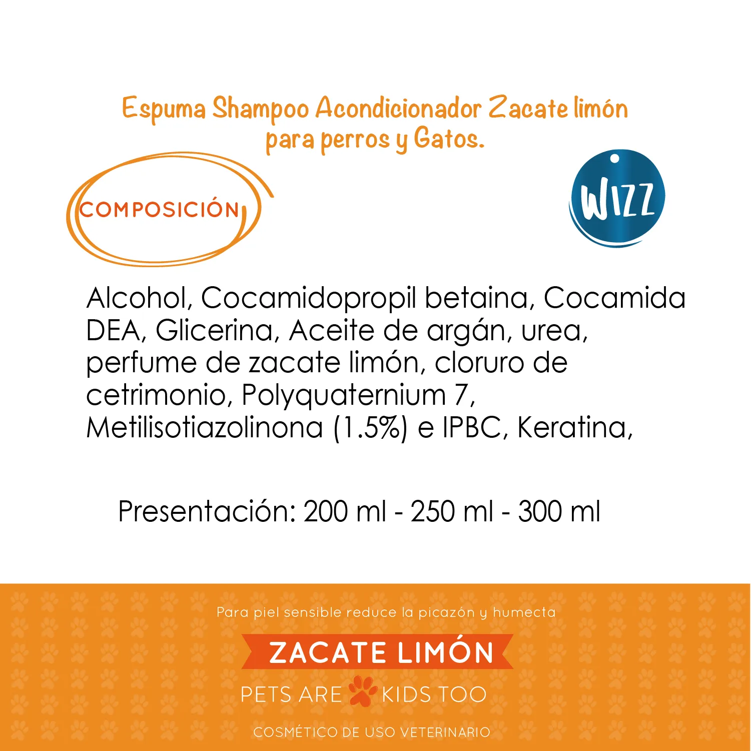 Espuma Perro Zacate Limón Dos En Uno Wizz Pet