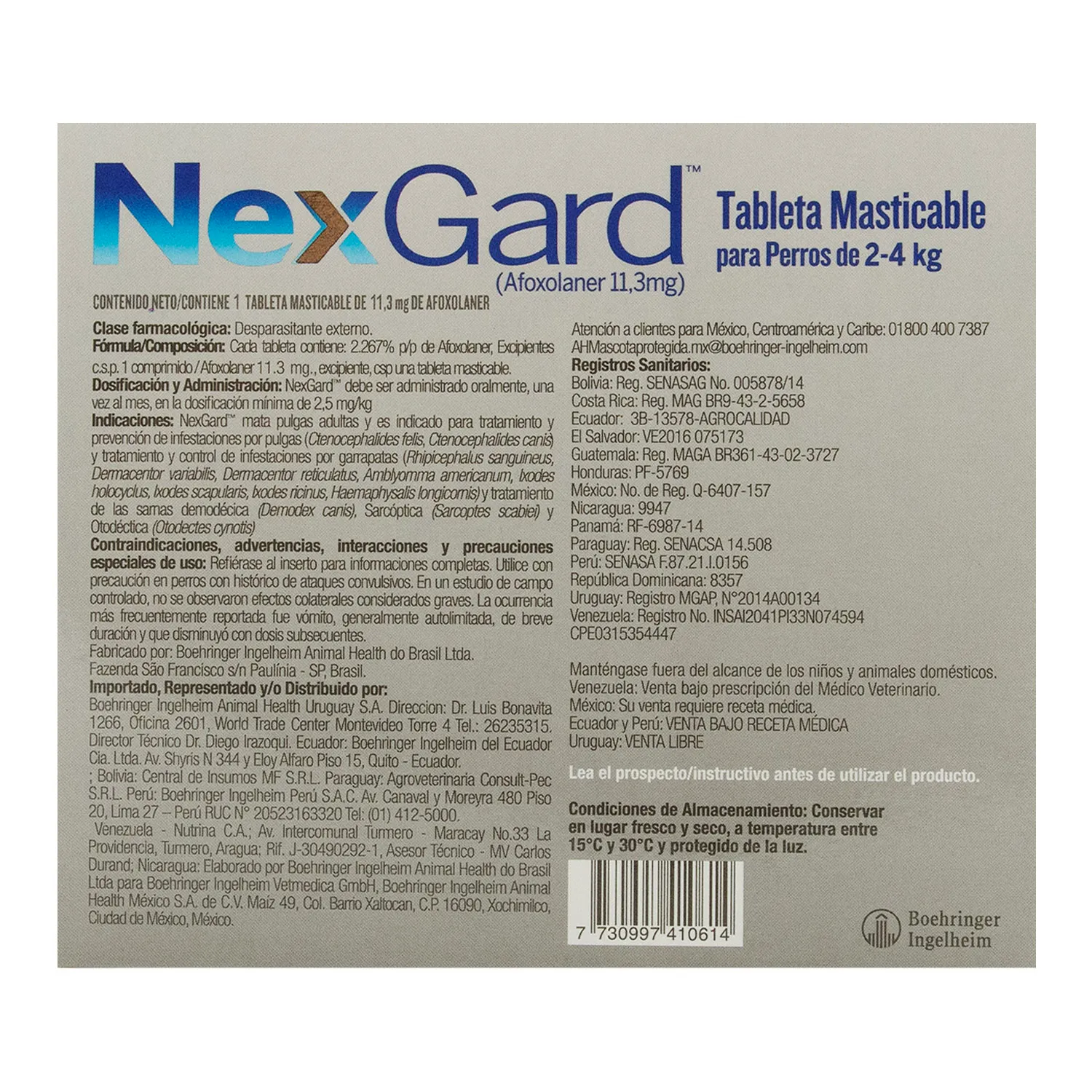 Antipulgas Y Garrapatas Tableta Perro 2-4kg Nexgard