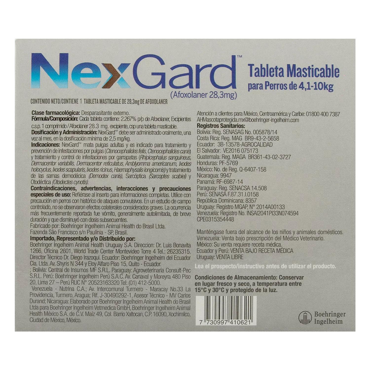 Antipulgas Y Garrapatas Tableta Perro 4-10kg Nexgard