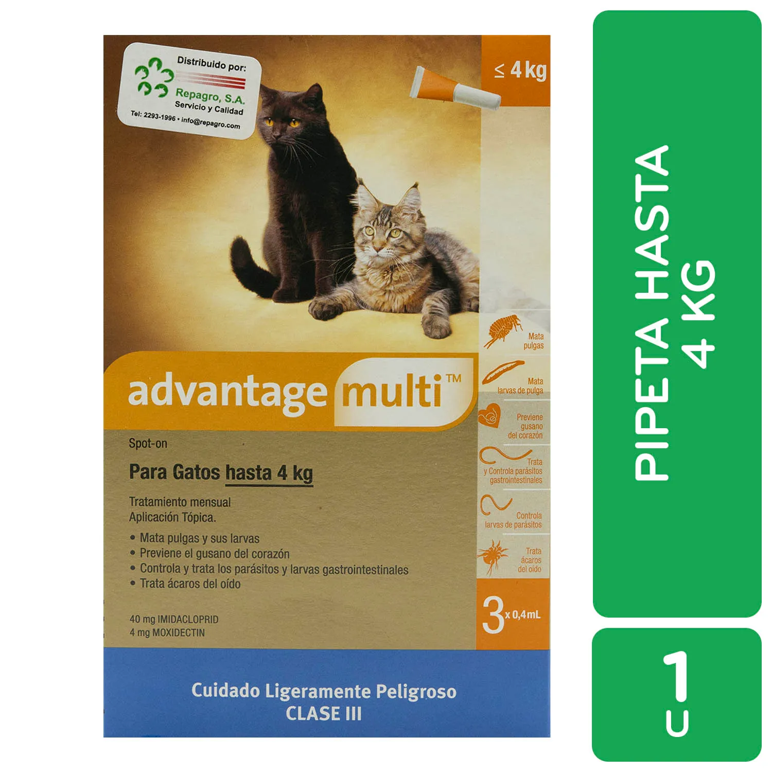 Antipulgas Interno Y Externo Pipeta Gato Hasta 4 Kg Advantage