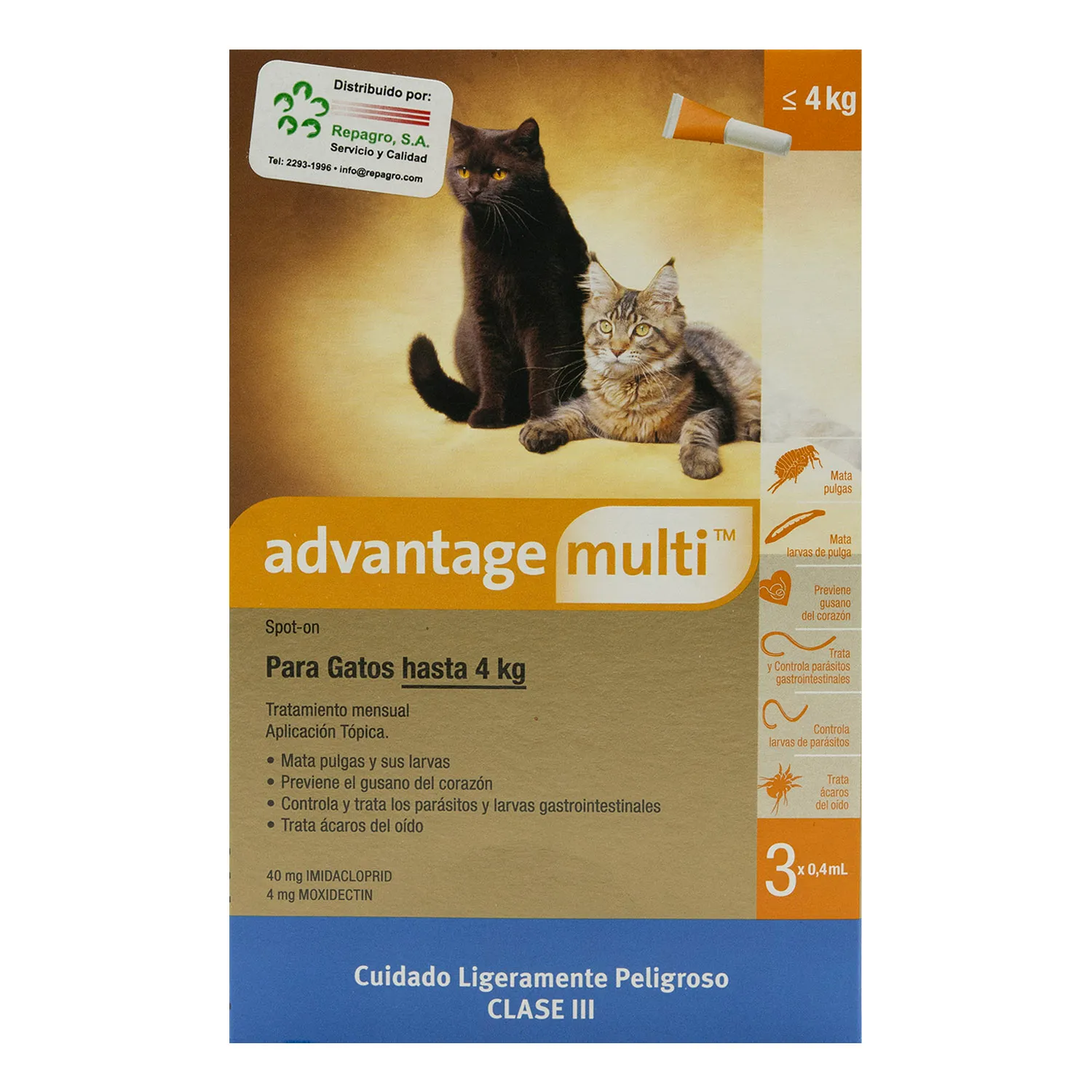 Antipulgas Interno Y Externo Pipeta Gato Hasta 4 Kg Advantage