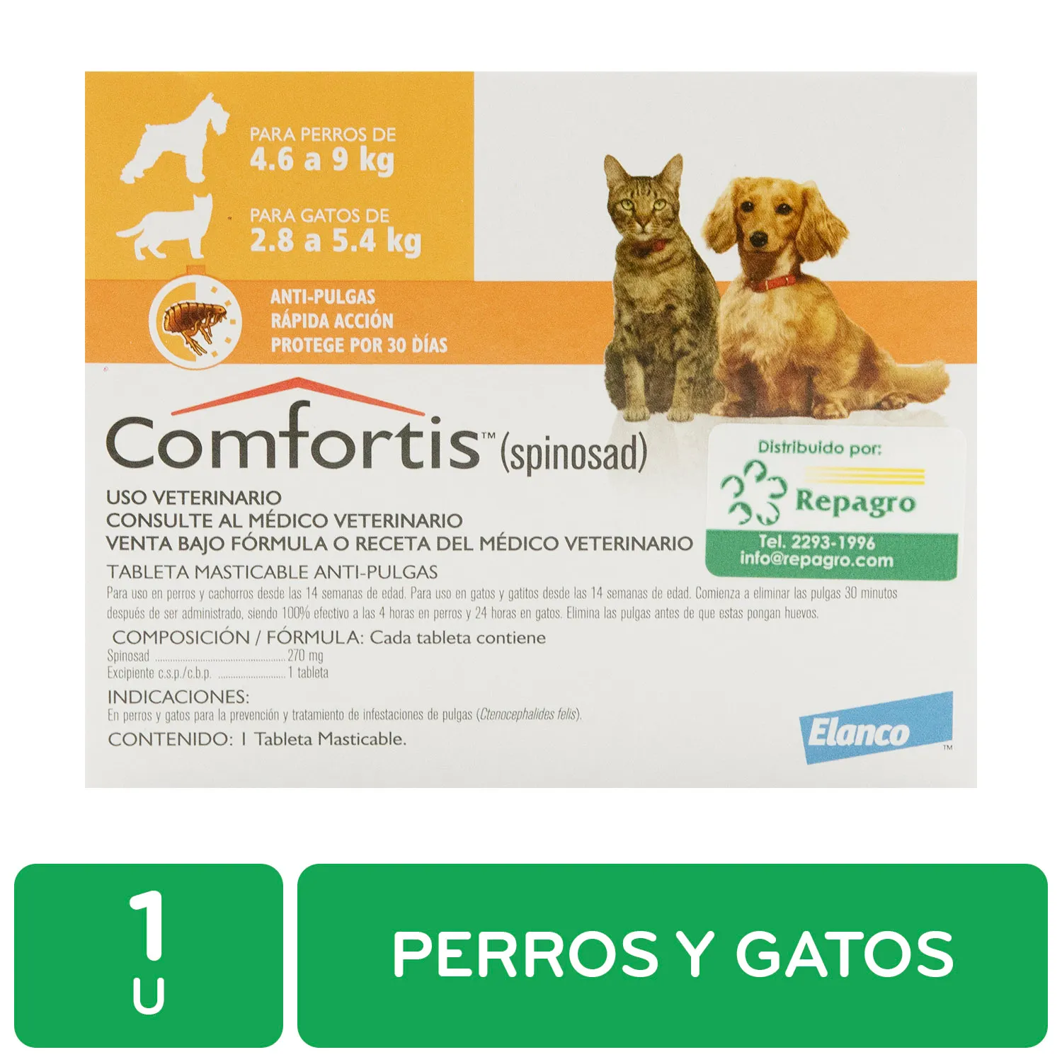 Antipulgas  Tableta Perro 4.6 - 9  Kg Y Gato 2.8 - 5.4 Kg Comfortis