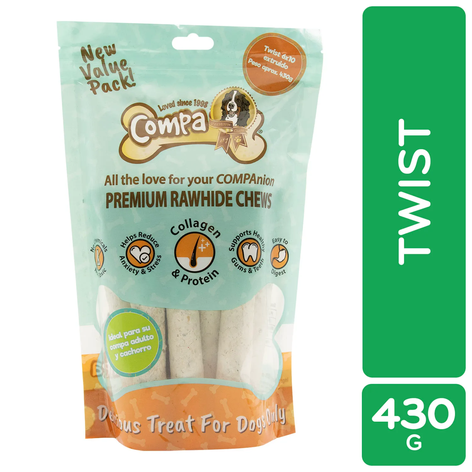 Carnaza Pack Twist Natural 15cm X 2 Cm Compa