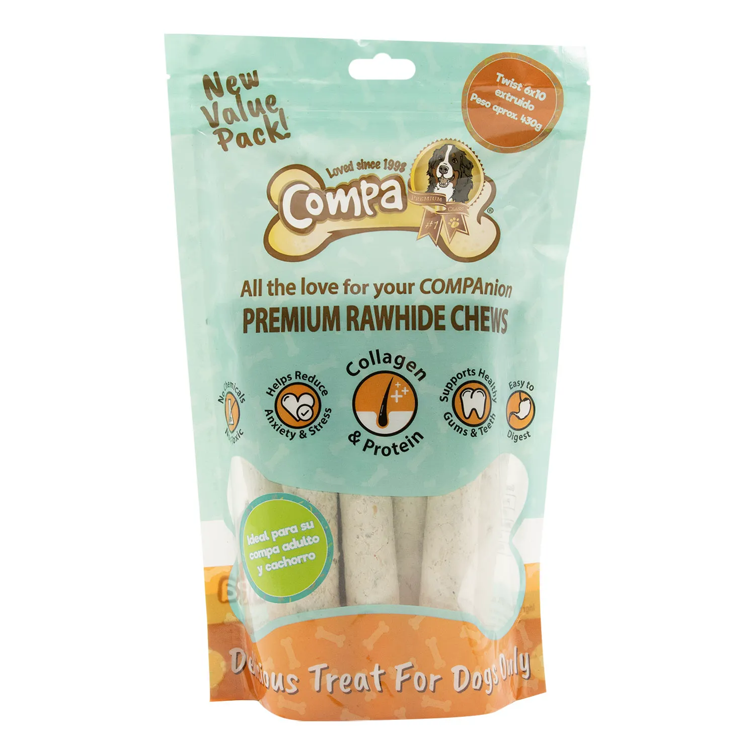 Carnaza Pack Twist Natural 15cm X 2 Cm Compa