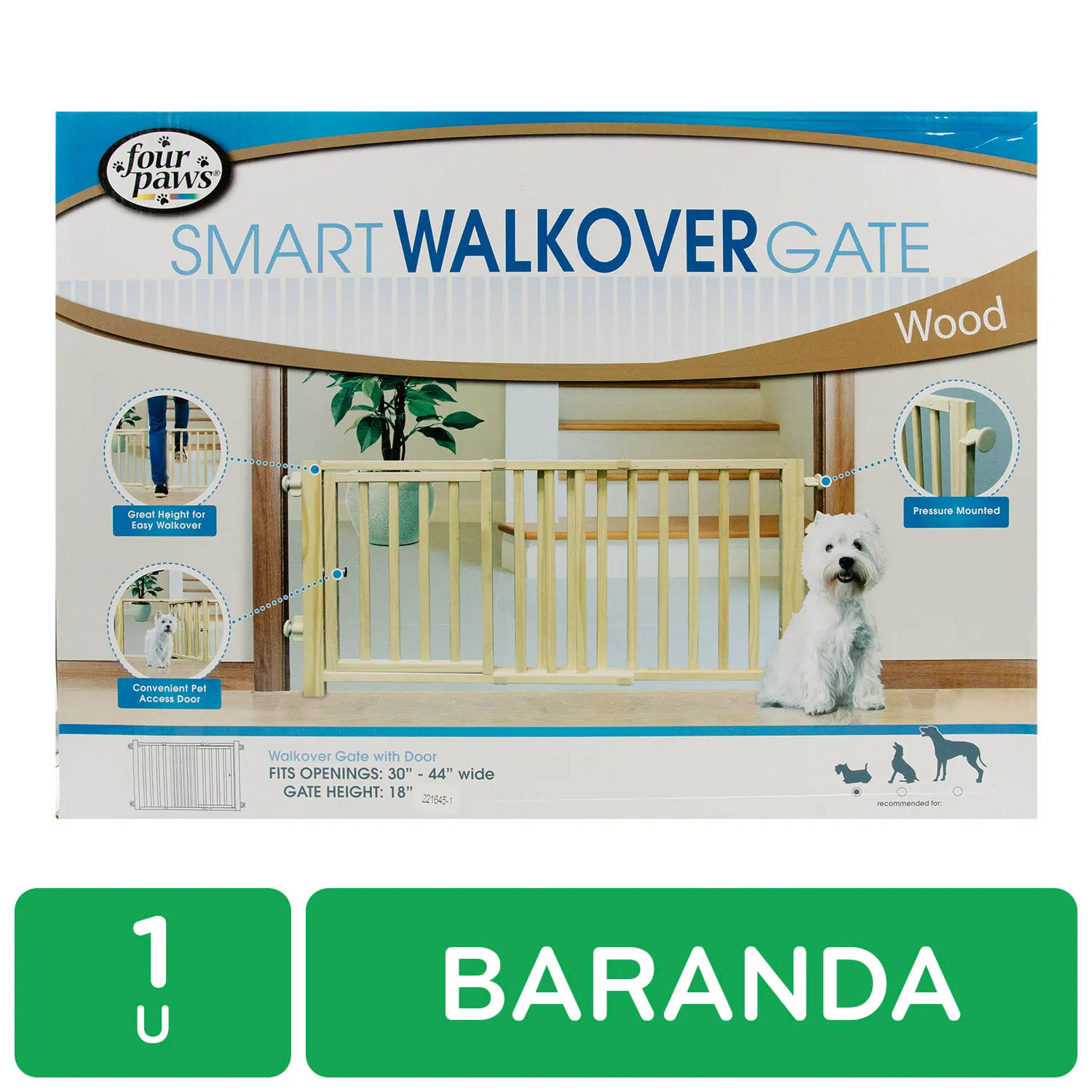 Baranda Madera Expandible Con Puerta Four Paws